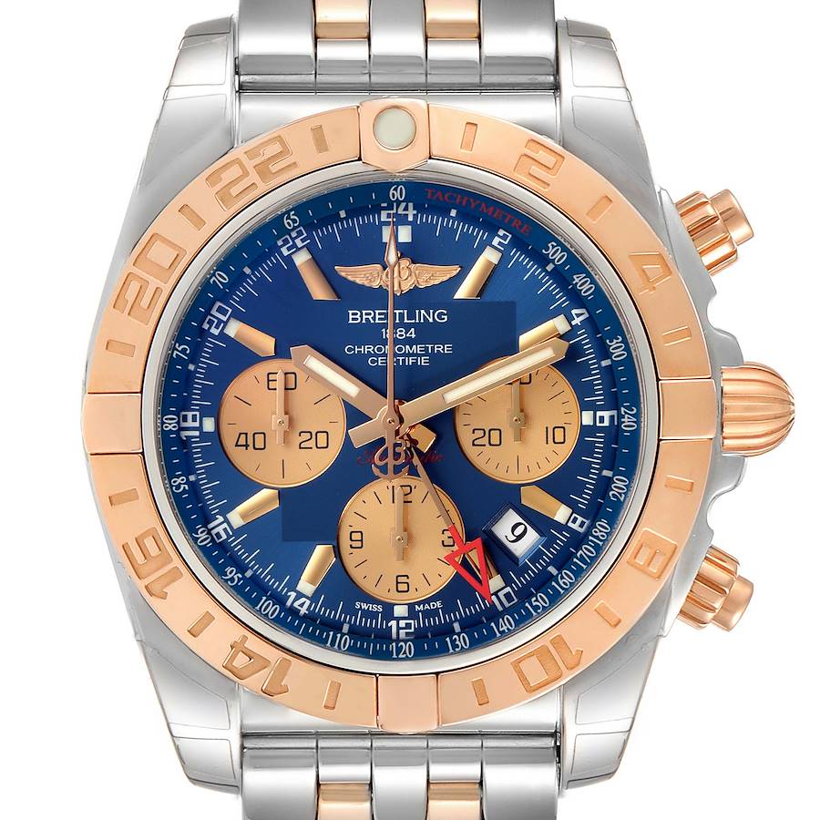 Breitling Chronomat Evolution 44 GMT Steel Rose Gold Watch CB0420 Box Papers SwissWatchExpo