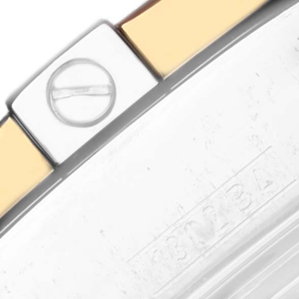 Close-up view of the band and part of the clasp on the Breitling D72345 Women's Stainless Steel Mother of Pearl Dial D72345 Women's Stainless Steel Mother of Pearl Dial Windrider Calisto Steel Yellow Gold Diamond Ladies Watch D72345 model.