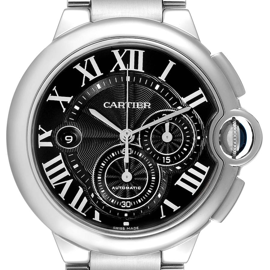 Cartier Ballon Bleu XL Black Dial Chronograph Steel Watch W6920077 Box Papers SwissWatchExpo