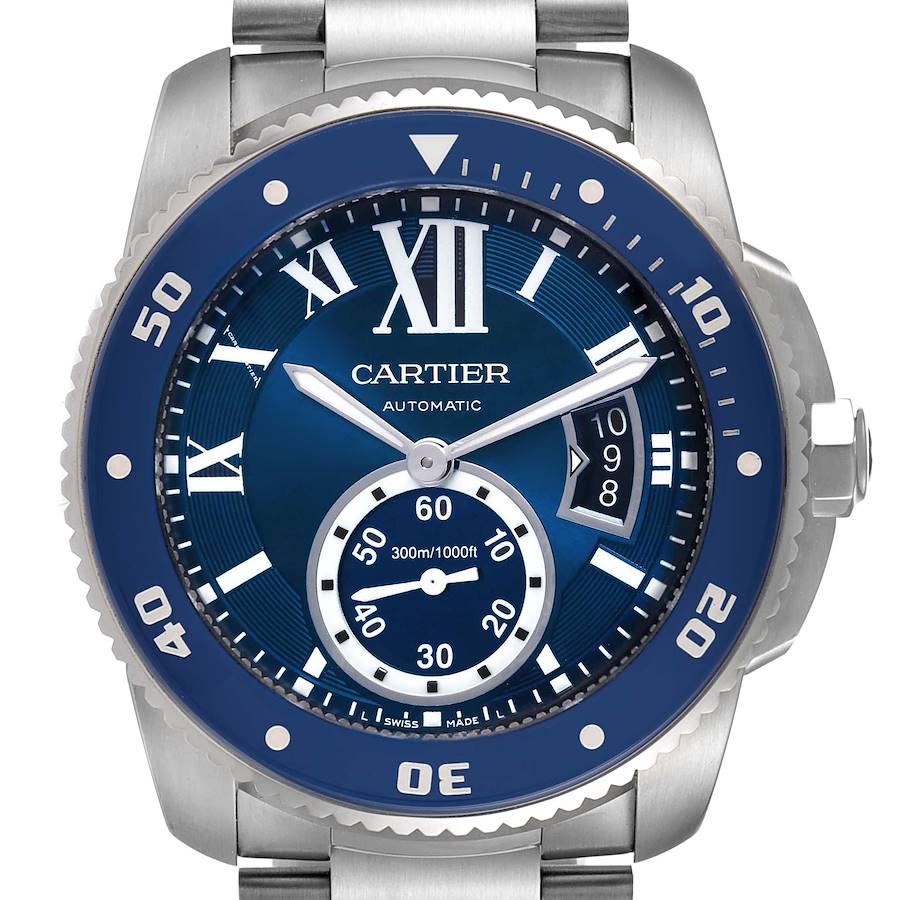 Cartier Calibre Diver Stainless Steel Blue Dial Mens Watch WSCA0011 SwissWatchExpo