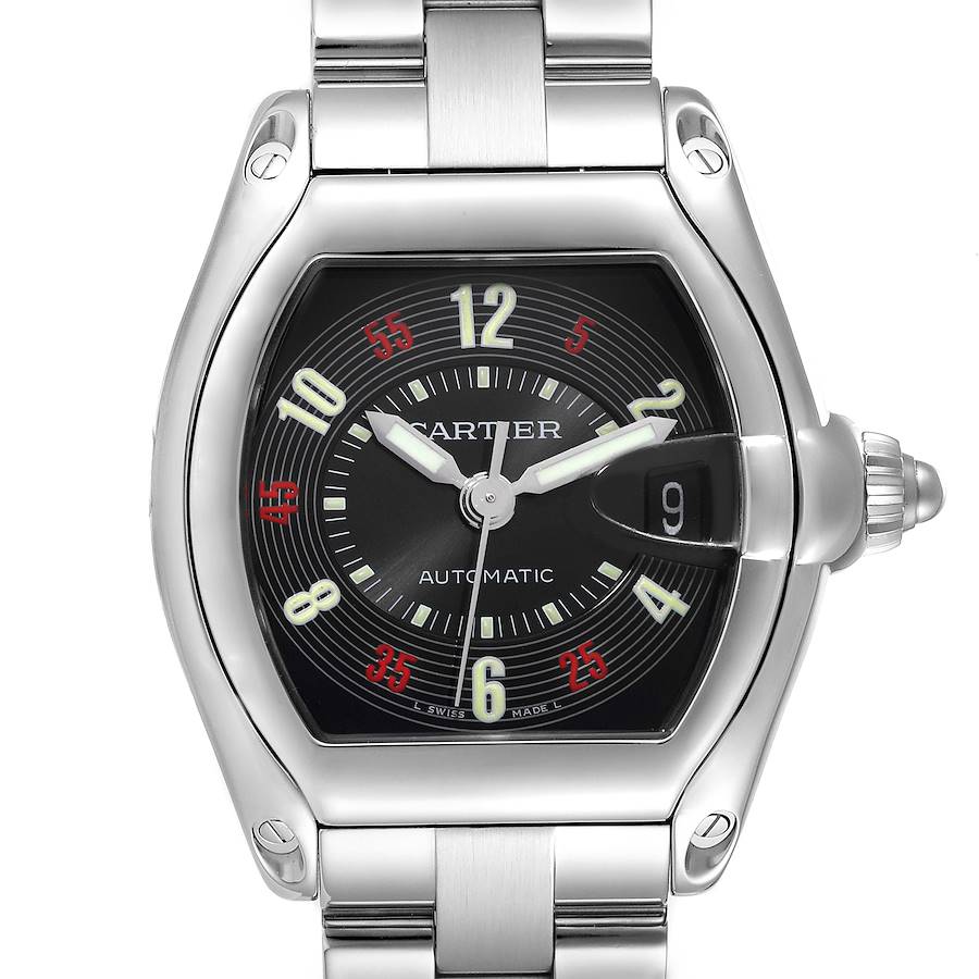 Cartier Roadster Vegas Roulette Red Green Steel Mens Watch W62002V3 Box Papers SwissWatchExpo