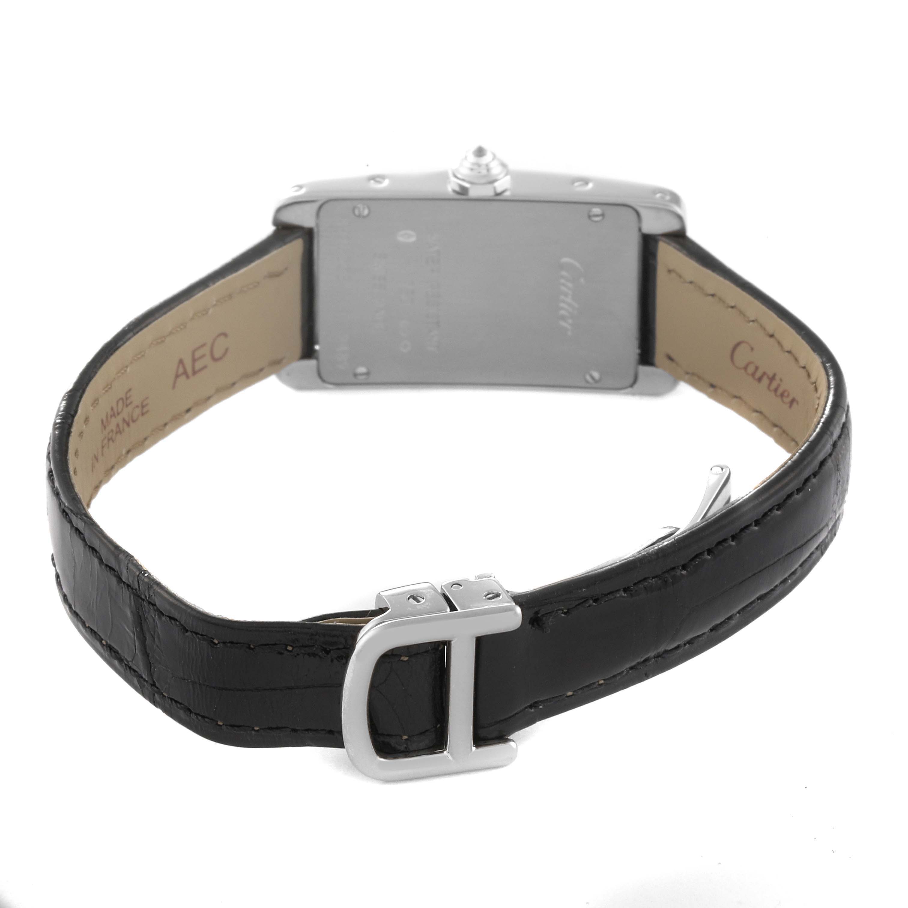 The image shows the back and strap of a Cartier Tank Americaine WB707331 Women's White Gold Silver Dial WB707331 Women's White Gold Silver Dial watch from a rear angle.