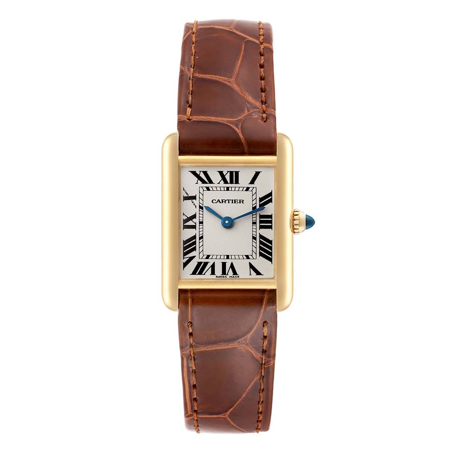 Cartier Tank Louis Small Yellow Gold Brown Strap Ladies Watch W1529856 SwissWatchExpo
