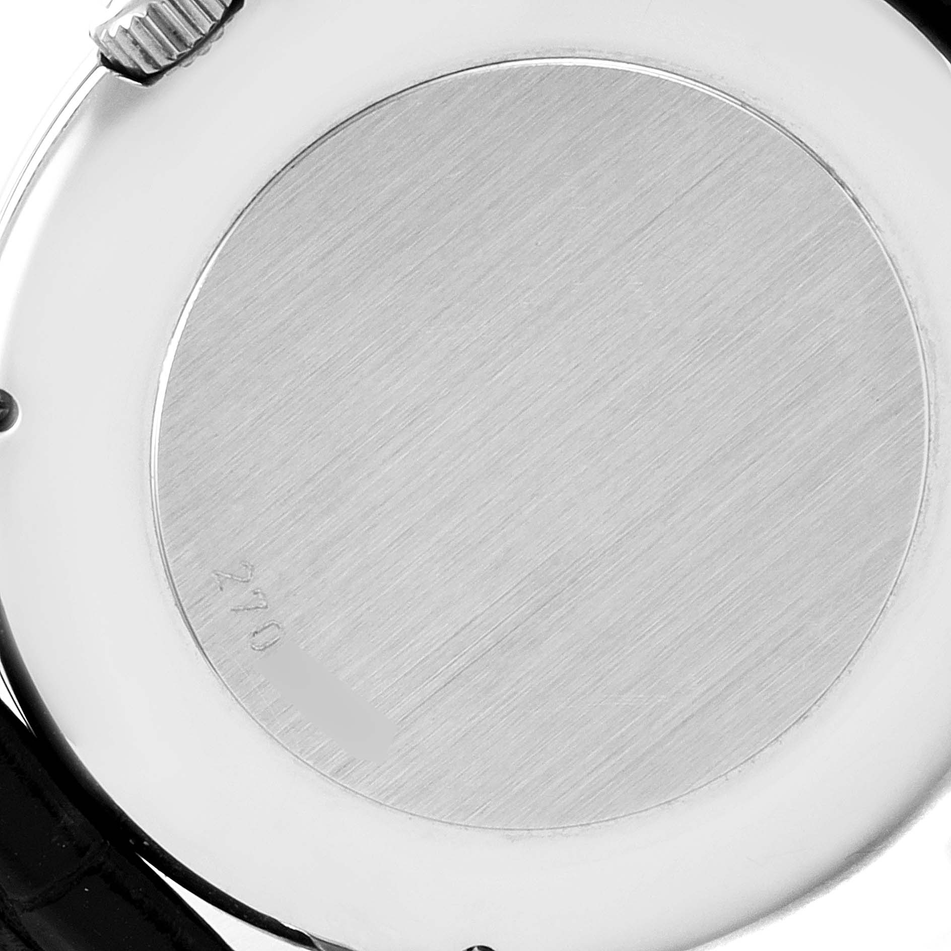 This image shows the back case and part of the crown of the IWC Portofino IW351323 Men's Stainless Steel Silver Dial IW351323 Men's Stainless Steel Silver Dial watch.