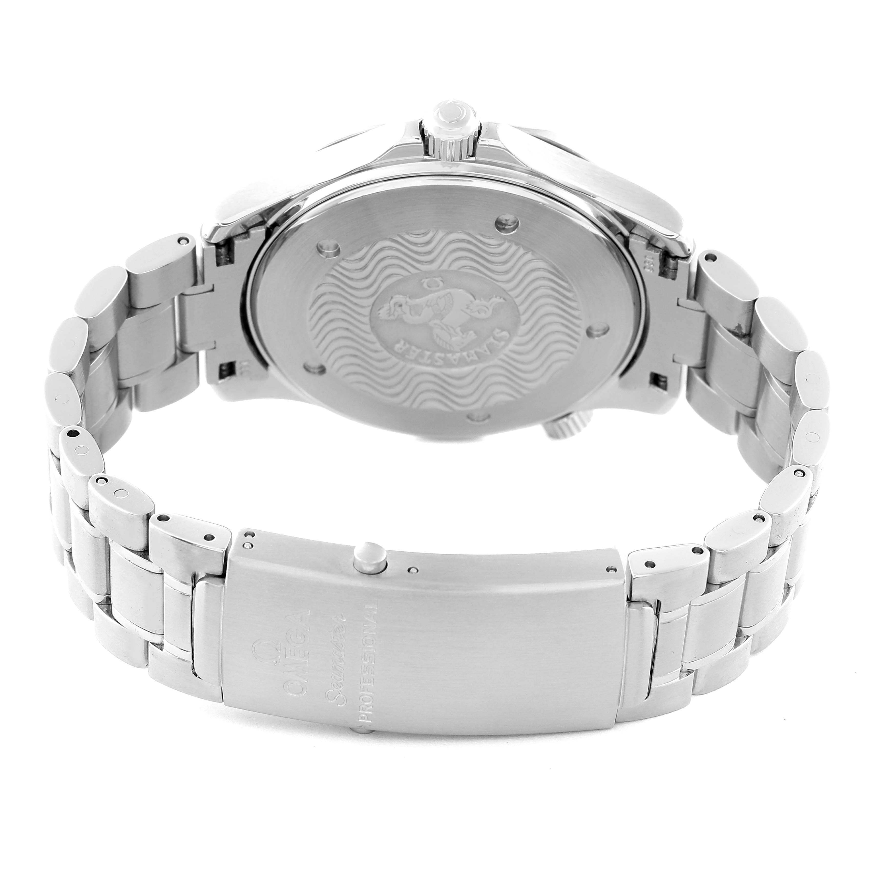 This image shows the back and bracelet clasp of an Omega Seamaster 2264.50.00 Men
s Stainless Steel Black Dial 2264.50.00 Men
s Stainless Steel Black Dial watch.