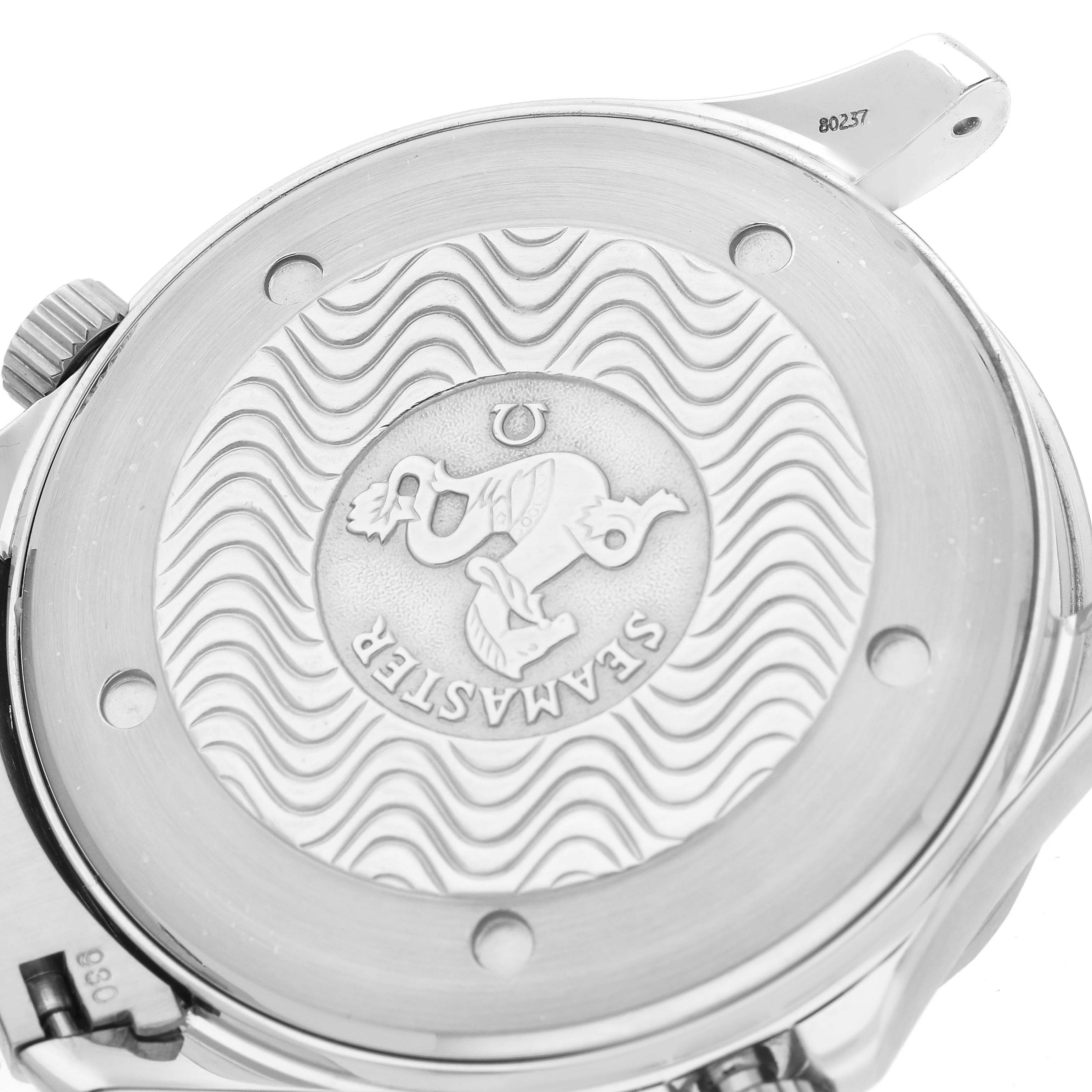 This image shows the back case of an Omega Seamaster 2254.50.00 Men
s Stainless Steel Black Dial 2254.50.00 Men
s Stainless Steel Black Dial watch, displaying the wave pattern and logo.