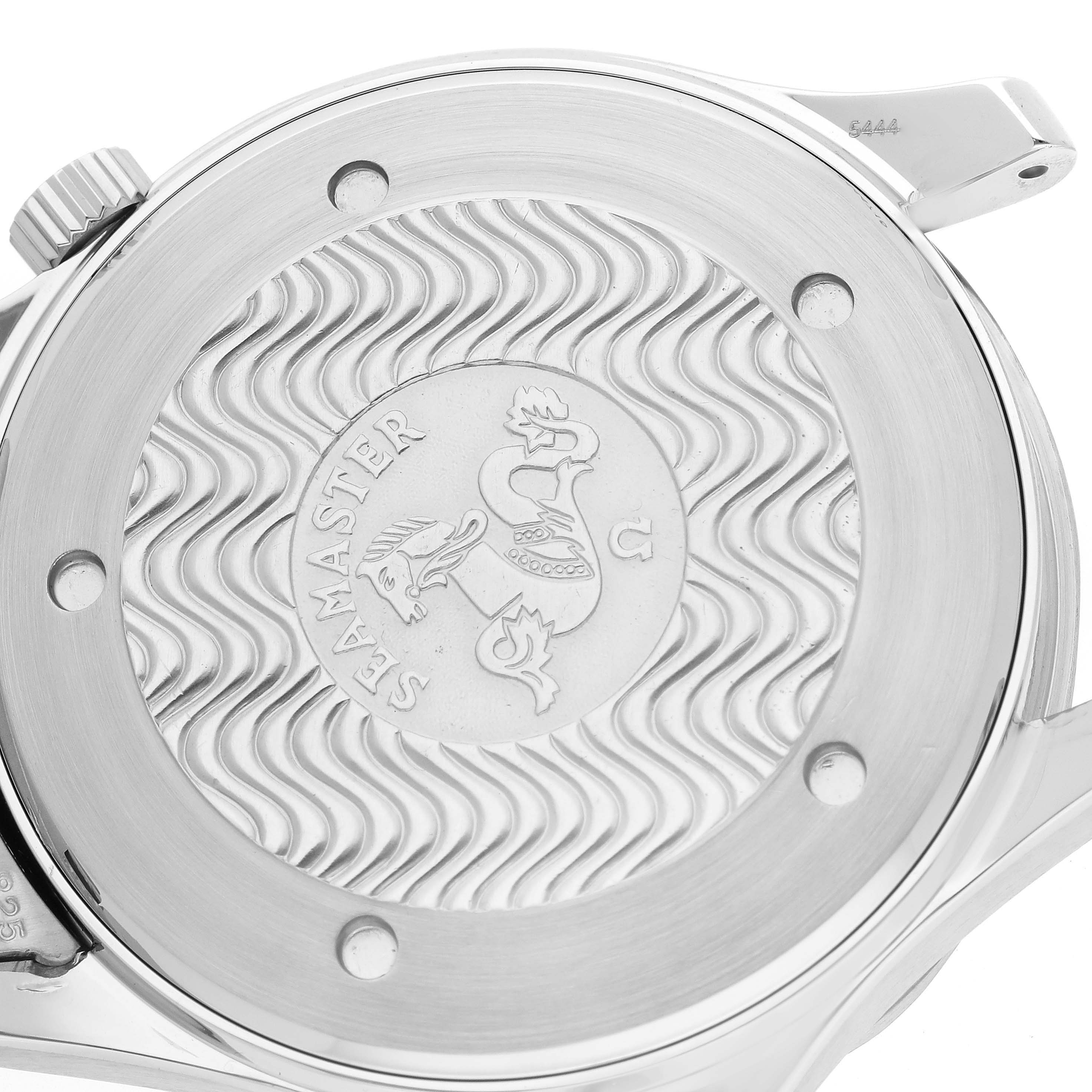 This image shows the back cover of the Omega Seamaster 2541.80.00 Men's Stainless Steel Blue Dial 2541.80.00 Men's Stainless Steel Blue Dial watch, featuring the engraved design and model name.