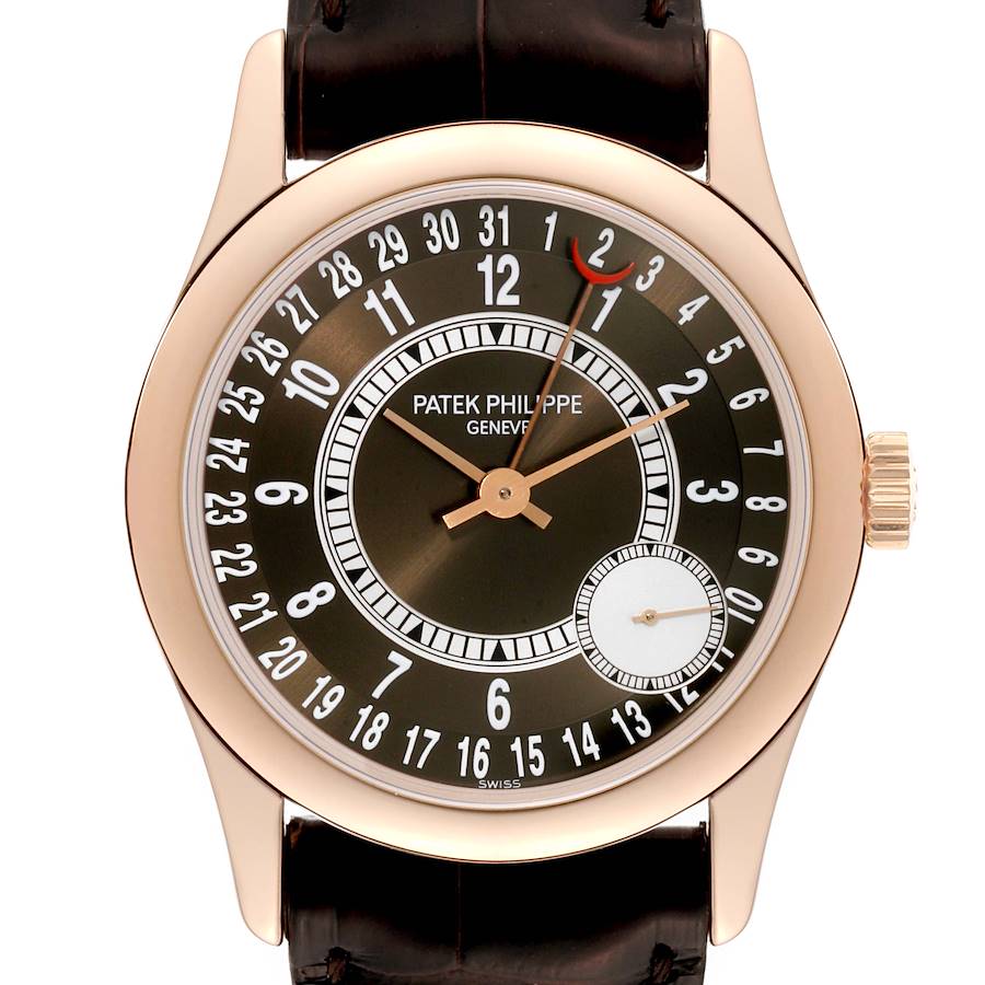 This image shows a front view of the Patek Philippe Calatrava watch, displaying the dial, hands, and crown.