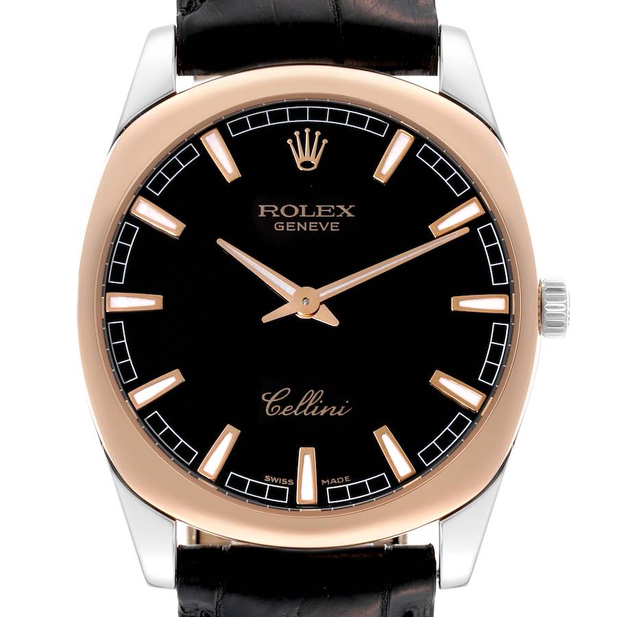 Rolex Cellini Danaos Rose Gold Black Dial Mens Watch 4243 Card SwissWatchExpo