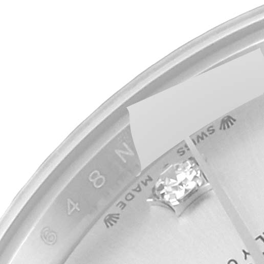 This image shows a close-up of the dial and bezel of a Rolex Datejust 279174 Women's Stainless Steel Silver Dial 279174 Women's Stainless Steel Silver Dial model, focusing on the markers and "Swiss Made" text.
