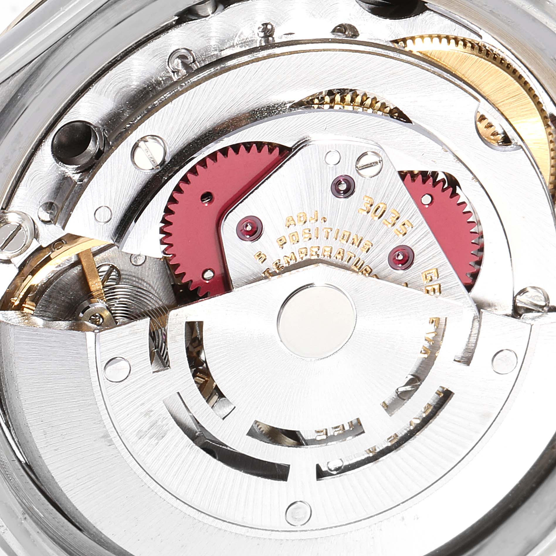 This image shows a close-up view of the movement mechanism inside a Rolex Datejust 16013 Men's Steel and Gold (two tone) Champagne Dial 16013 Men's Steel and Gold (two tone) Champagne Dial watch.