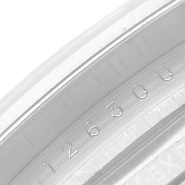 This image shows a close-up of the engraved model number on the inner bezel of a Rolex Datejust 41 126300 Men's Stainless Steel Silver Dial 126300 Men's Stainless Steel Silver Dial watch.