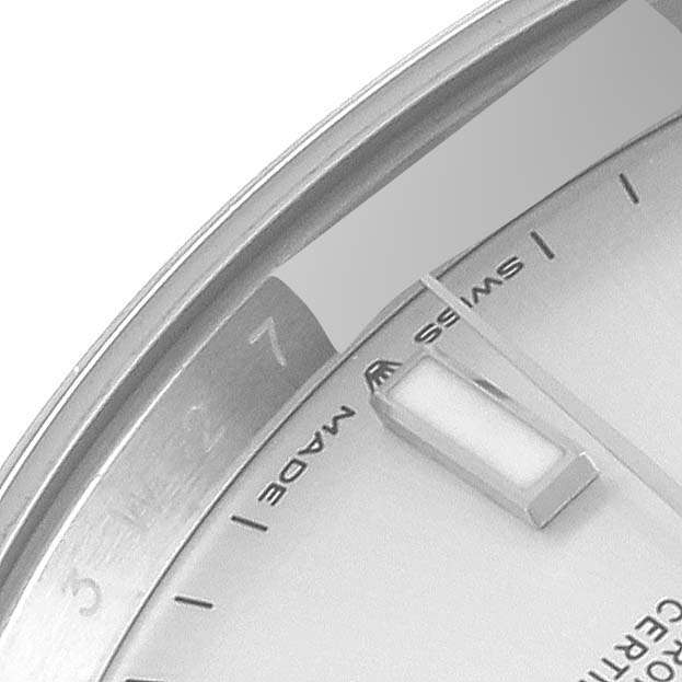 This close-up image shows the dial and part of the bezel of a Rolex Datejust 41 126300 Men's Stainless Steel Silver Dial 126300 Men's Stainless Steel Silver Dial watch, highlighting the "SWISS MADE" text.