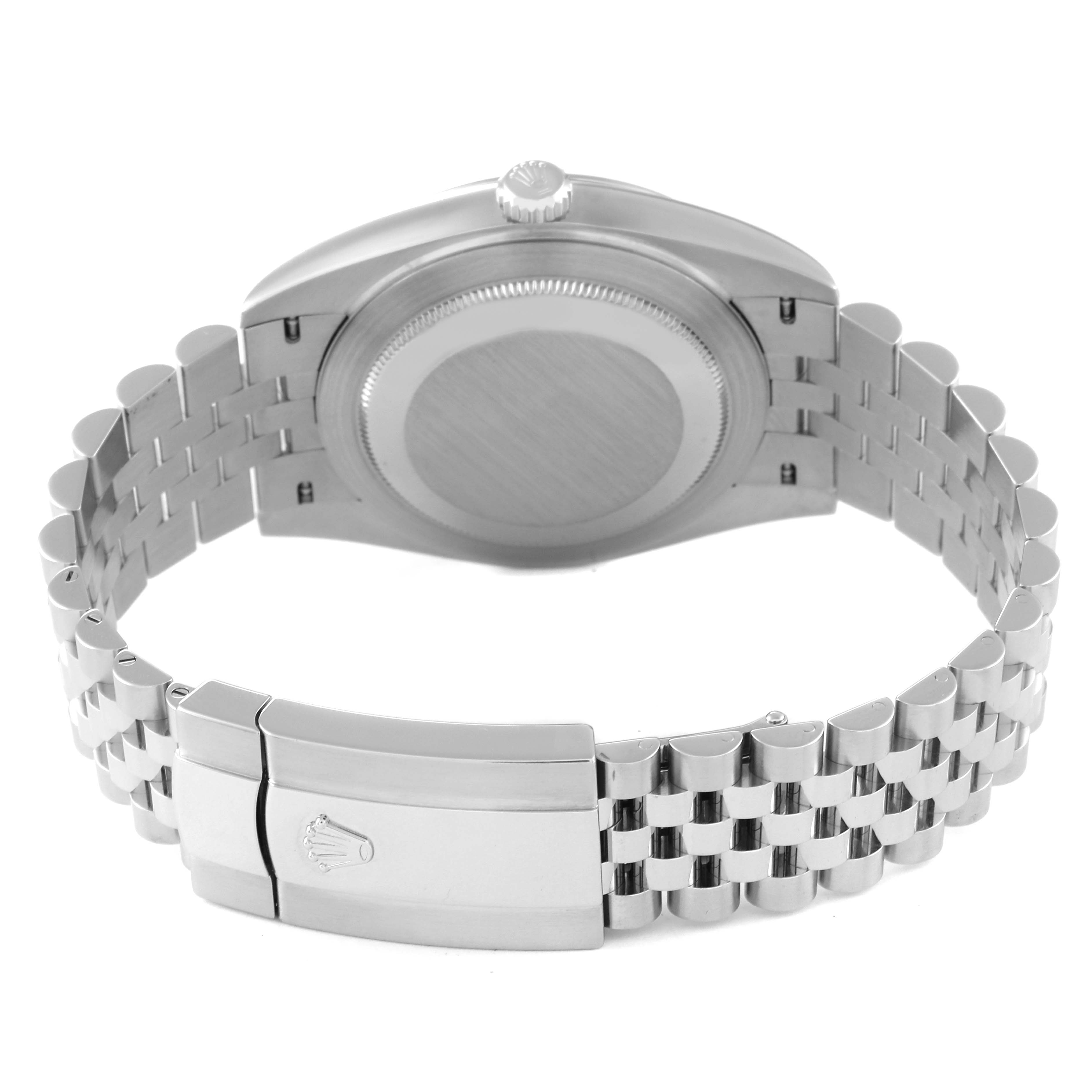 This image shows the back view of a Rolex Datejust 41 126300 Men's Stainless Steel Silver Dial 126300 Men's Stainless Steel Silver Dial, highlighting the case back, crown, and Jubilee bracelet.