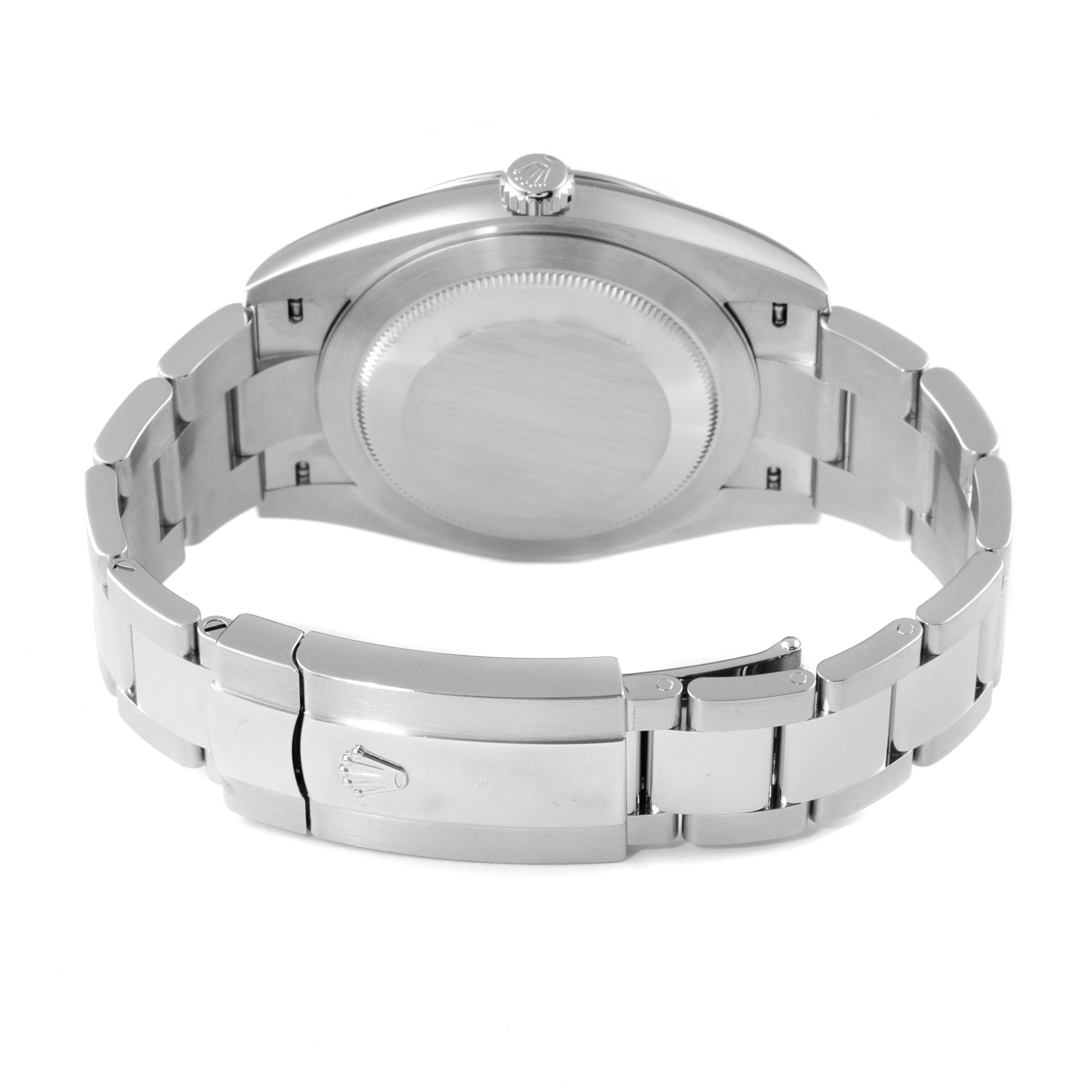 This image shows the back view of a Rolex Datejust 41 126334 Men
s Stainless Steel White Dial 126334 Men
s Stainless Steel White Dial watch, highlighting the clasp and bracelet links.