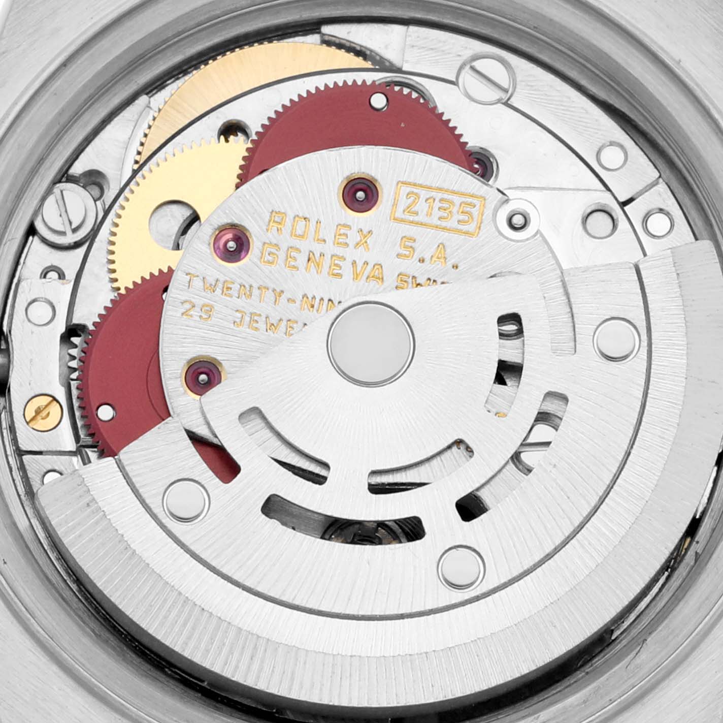 This image shows the intricate internal mechanics and movement of the Rolex Datejust 69173 Women's Steel and Gold (two tone) Champagne Dial 69173 Women's Steel and Gold (two tone) Champagne Dial watch at a close-up angle.