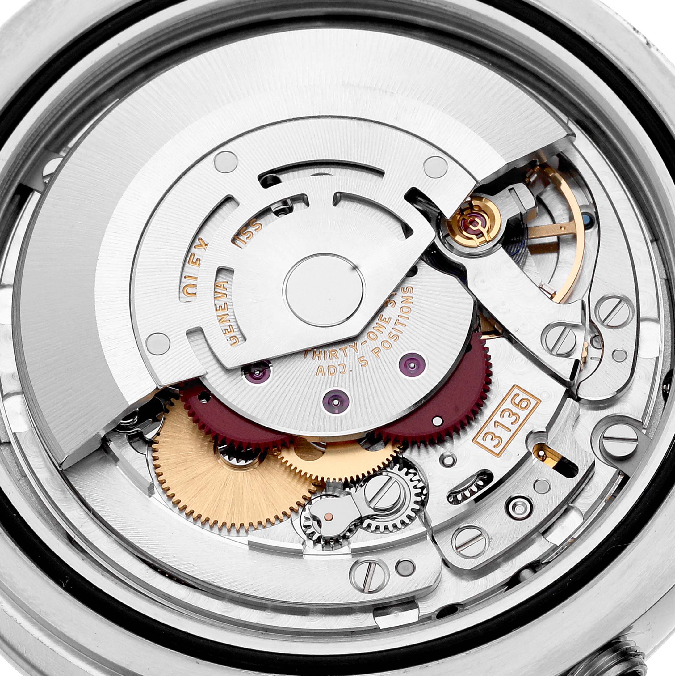 The image shows the internal mechanism and movement of the Rolex Datejust 41 116334 Men's Stainless Steel Blue Dial 116334 Men's Stainless Steel Blue Dial watch.