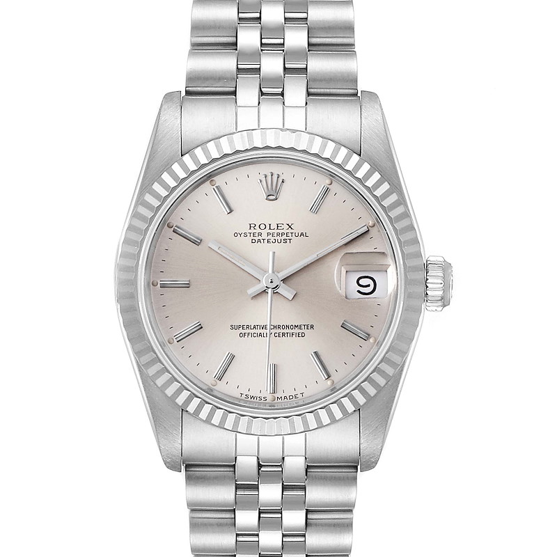 Rolex Datejust Midsize 31 Steel White Gold Silver Dial Ladies Watch 68274 SwissWatchExpo