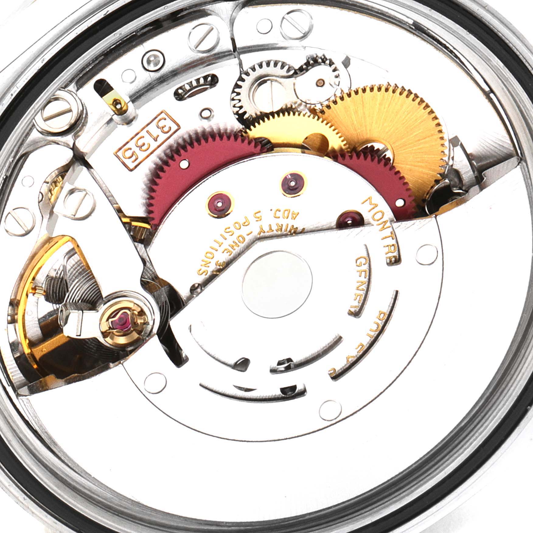 This close-up angle displays the intricate inner mechanism of the Rolex Datejust 16233 Men's Steel and Gold (two tone) Champagne Dial 16233 Men's Steel and Gold (two tone) Champagne Dial model watch.