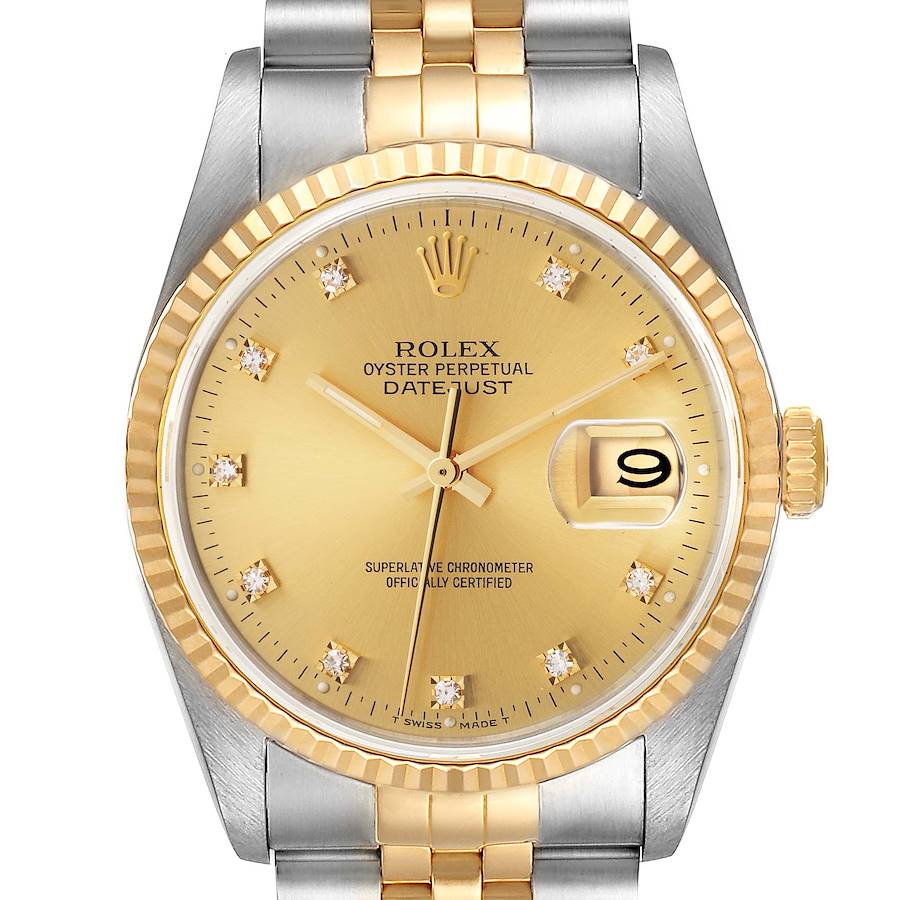 Rolex Datejust Steel Yellow Gold Champagne Diamond Dial Watch 16233 Box Card SwissWatchExpo