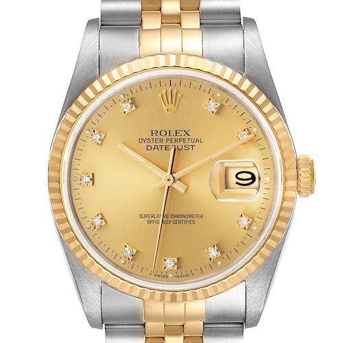 Photo of Rolex Datejust Steel Yellow Gold Champagne Diamond Dial Watch 16233 Box Card