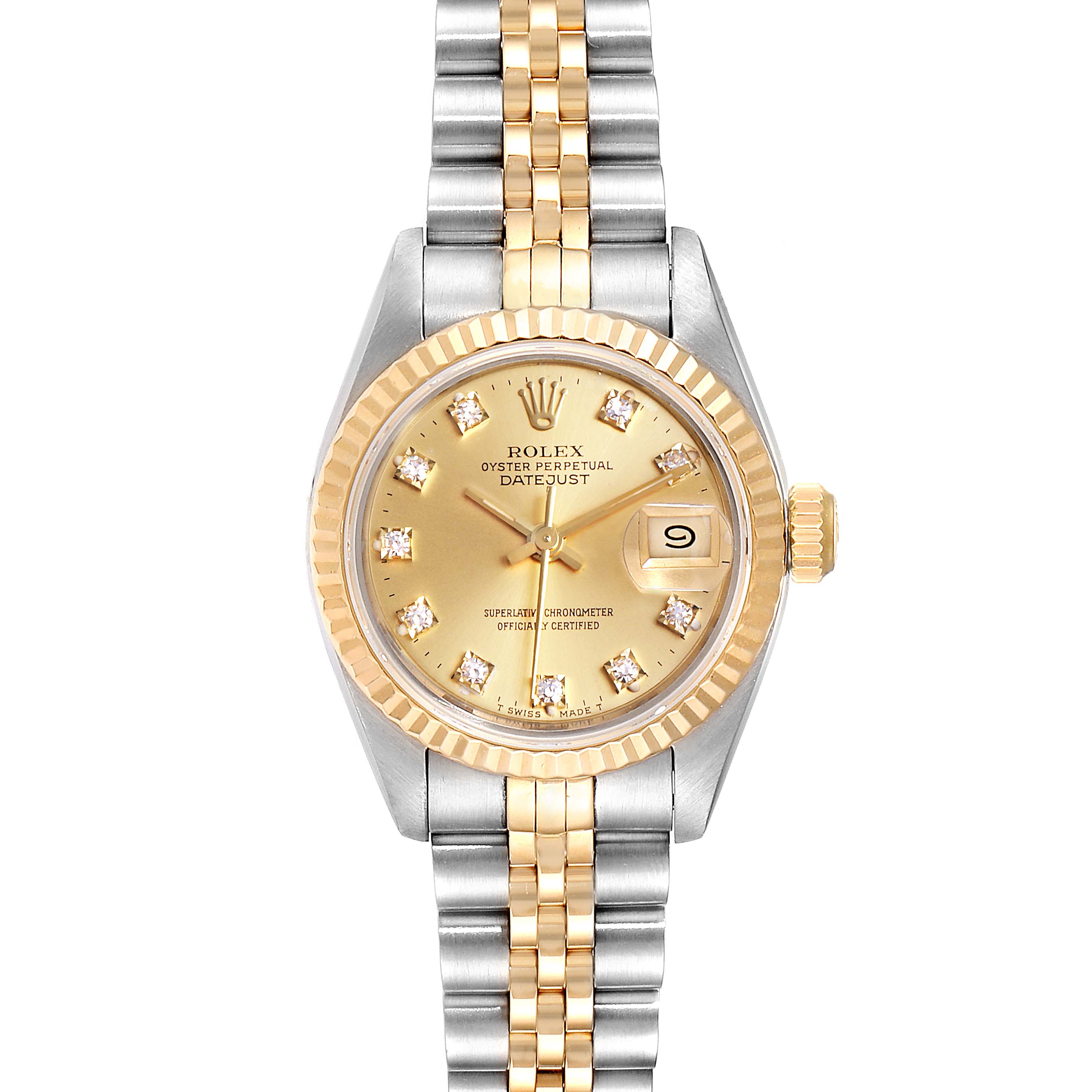Rolex Datejust Steel Yellow Gold Diamond Dial Ladies Watch 69173 Box ...