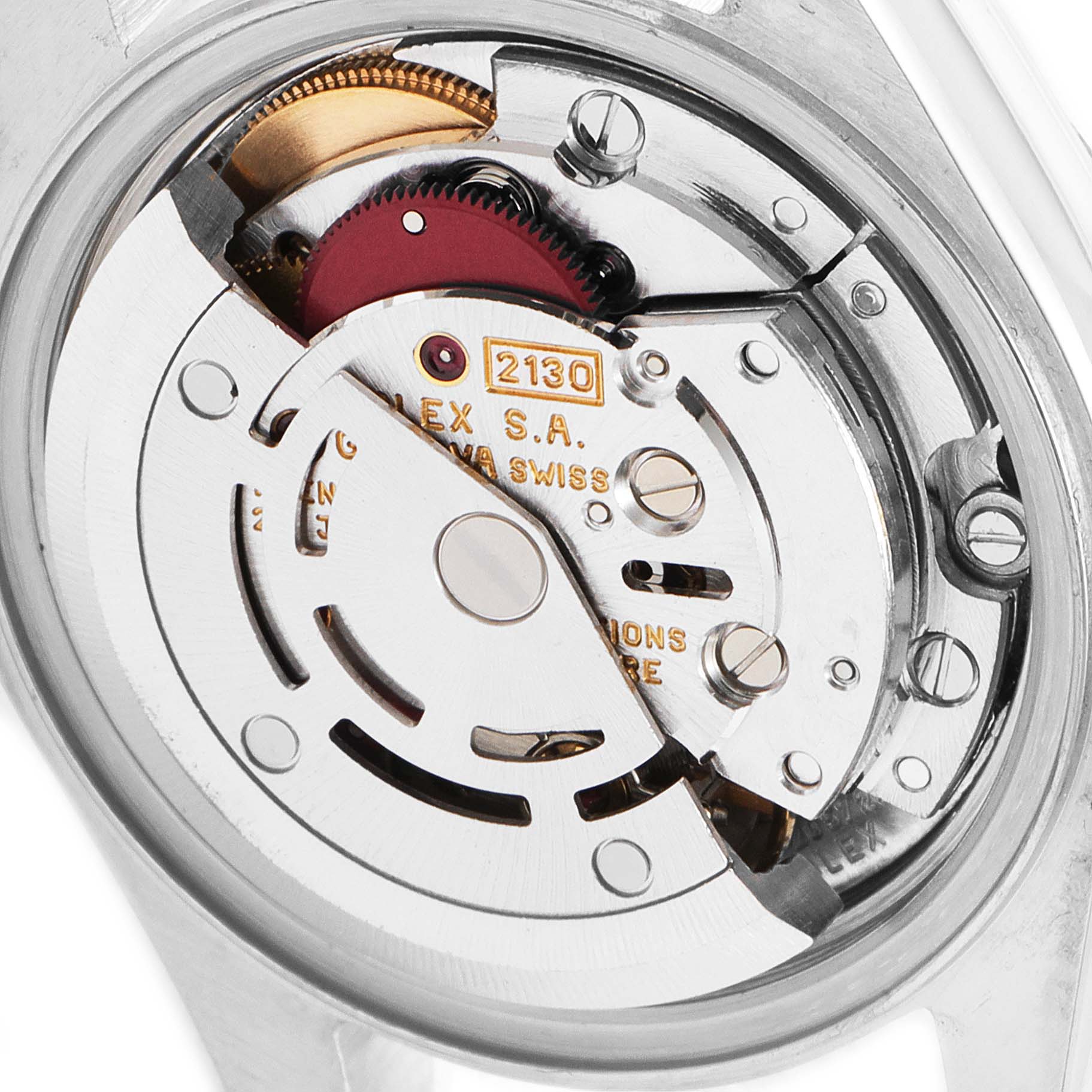 The image shows the internal mechanical movement of a Rolex Datejust 69173 Women
s Steel and Gold (two tone) Champagne Dial 69173 Women
s Steel and Gold (two tone) Champagne Dial watch, viewed from the back.