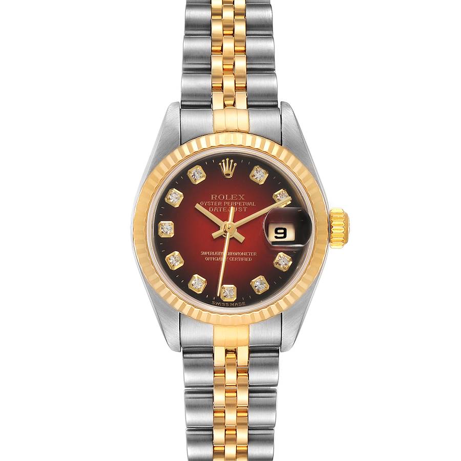 Rolex Datejust Steel Yellow Gold Red Vignette Diamond Watch 79173 Papers SwissWatchExpo