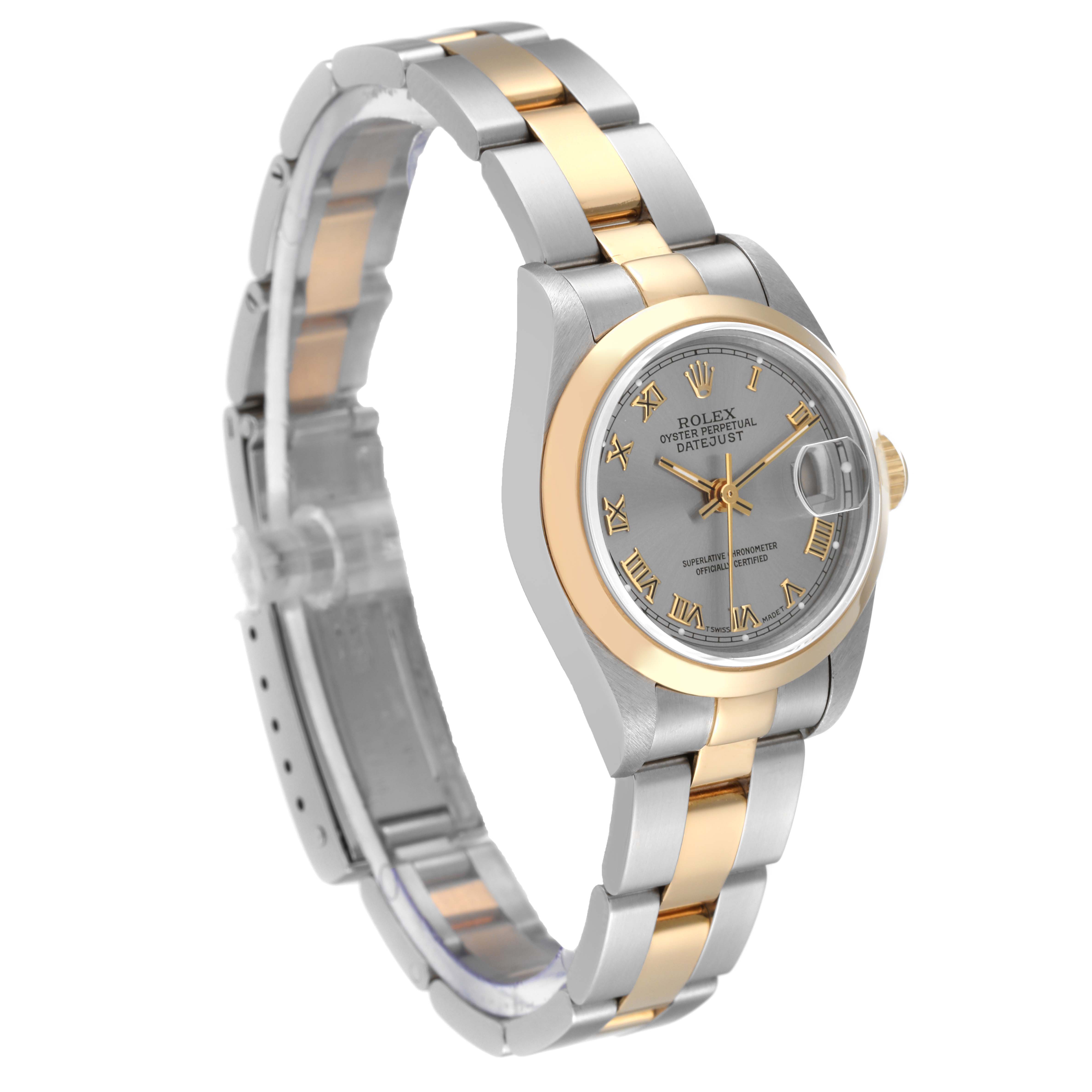 This image shows a Rolex Datejust 69163 Women's Steel and Gold (two tone) Grey Dial 69163 Women's Steel and Gold (two tone) Grey Dial watch at a three-quarter angle, highlighting the dial and bracelet.