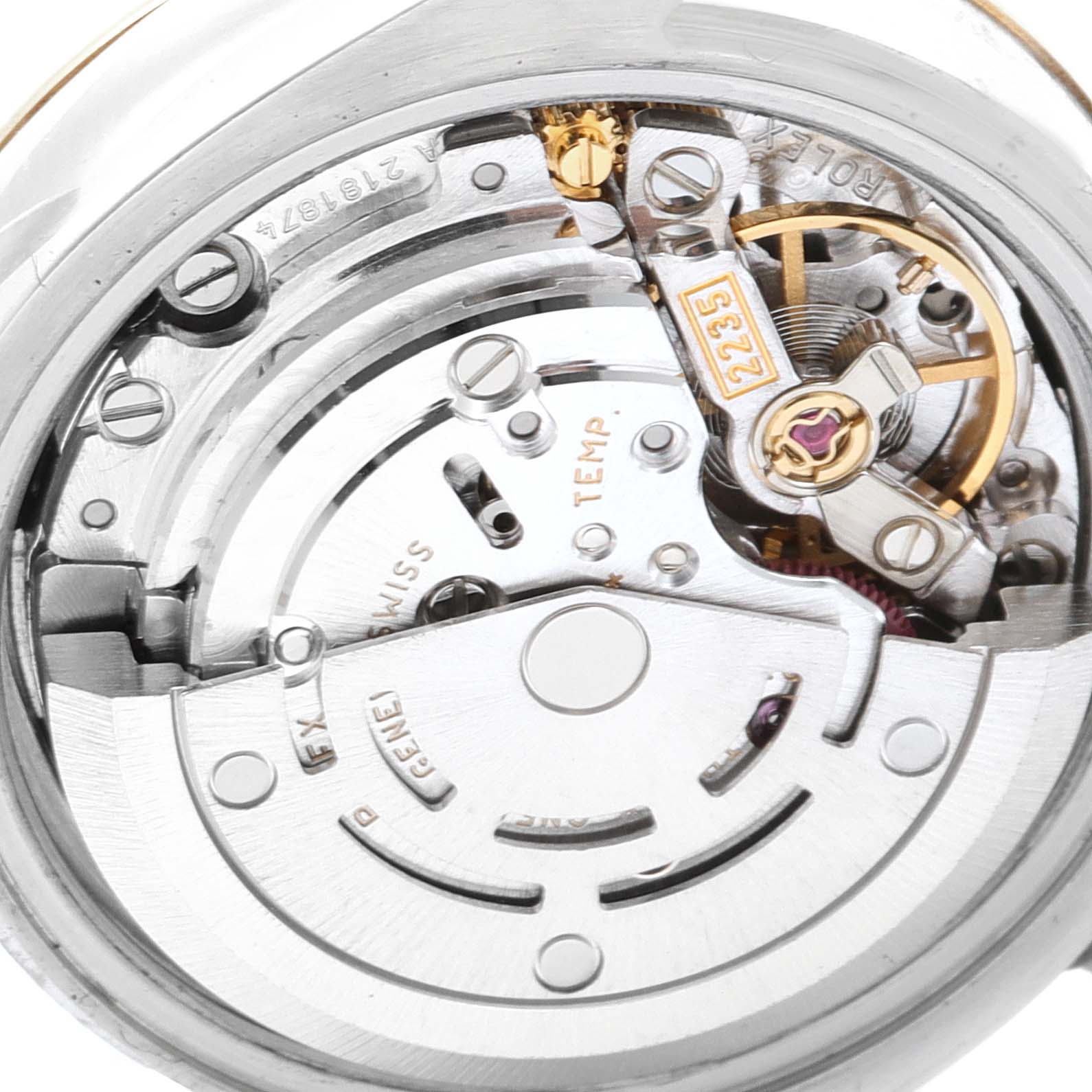 This image shows the internal mechanism and components of the Rolex Datejust 179173 Women
s Steel and Gold (two tone) Black Dial 179173 Women
s Steel and Gold (two tone) Black Dial watch, viewed from the back.