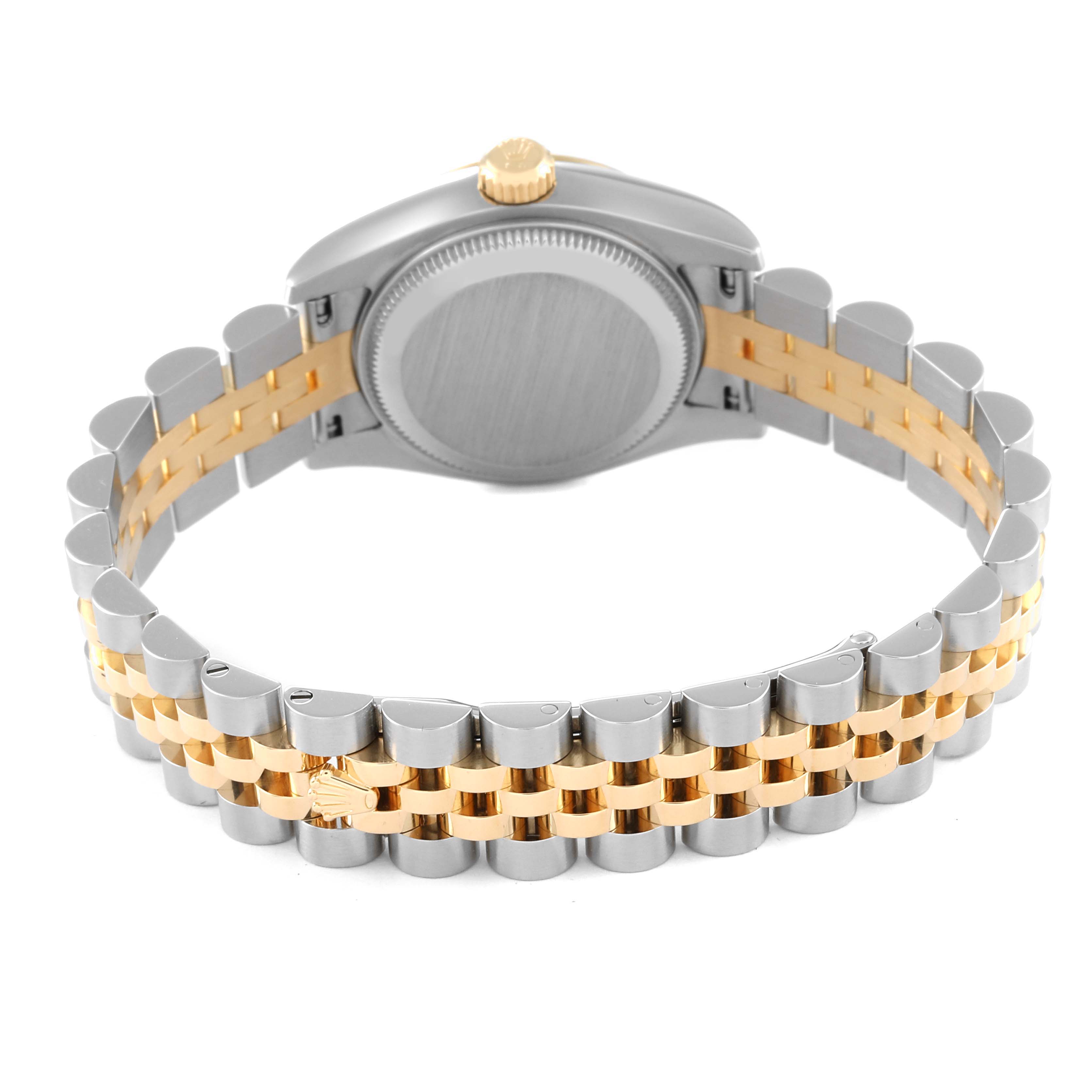 This image shows the back case and bracelet of a Rolex Datejust 179173 Women's Steel and Gold (two tone) White Dial 179173 Women's Steel and Gold (two tone) White Dial watch.
