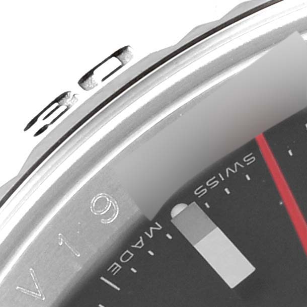 The image shows a close-up of the bezel and part of the dial of a Rolex Turn-o-Graph 116264 Men's Stainless Steel Black Dial 116264 Men's Stainless Steel Black Dial watch, highlighting the "SWISS MADE" text.