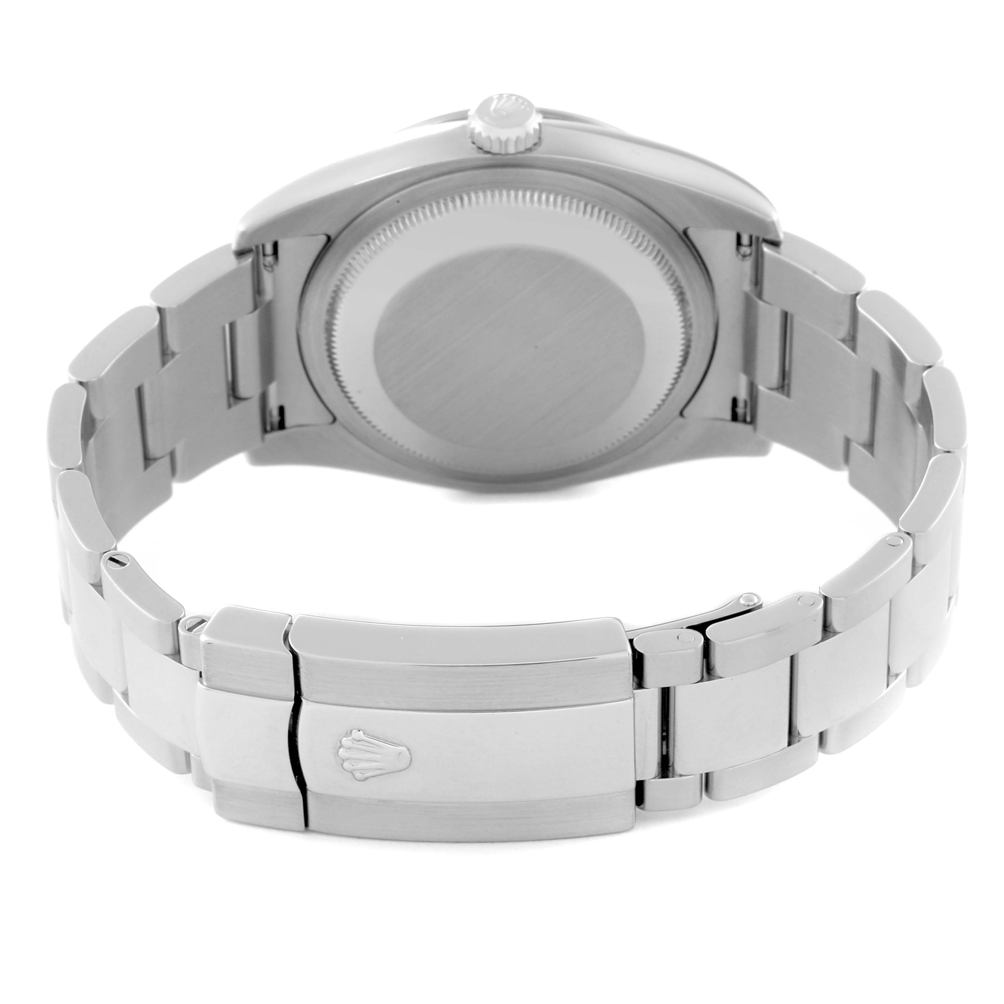 This image shows the back and stainless steel bracelet of a Rolex Turn-o-Graph 116264 Men's Stainless Steel Black Dial 116264 Men's Stainless Steel Black Dial watch from a rear angle.