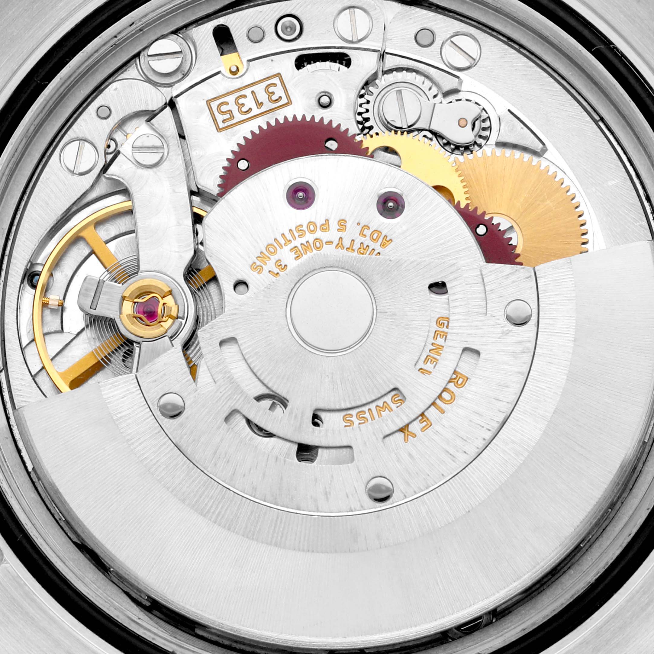 The image shows a close-up of the Rolex Turn-o-Graph 116264 Men's Stainless Steel Black Dial 116264 Men's Stainless Steel Black Dial watch movement, highlighting its intricate internal mechanism.