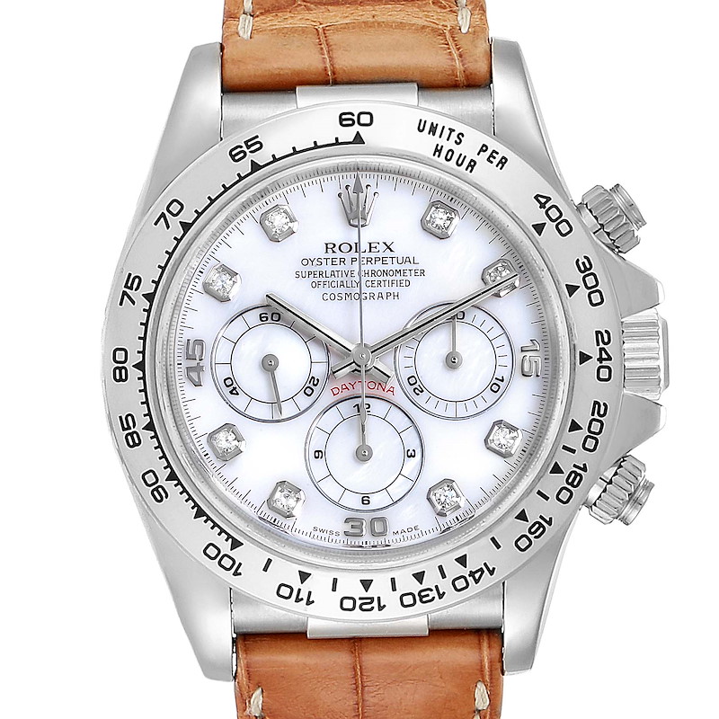 Rolex Daytona White Gold Mother of Pearl Diamond Mens Watch 16519 SwissWatchExpo