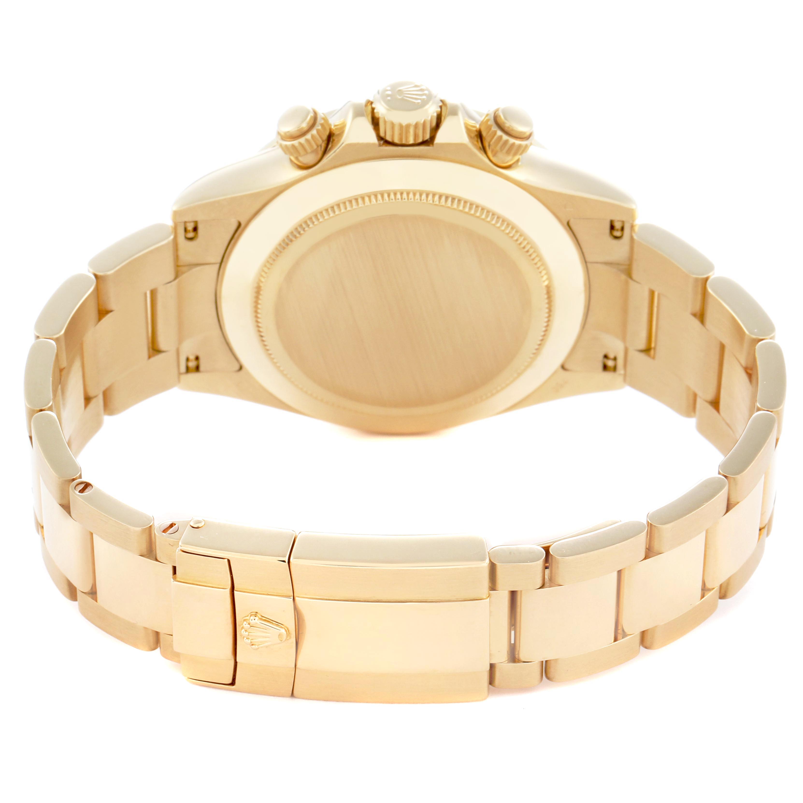 The image shows the back and bracelet of a Rolex Daytona 116568BR Men's Yellow Gold Mother of Pearl Dial 116568BR Men's Yellow Gold Mother of Pearl Dial watch from a rear angle.