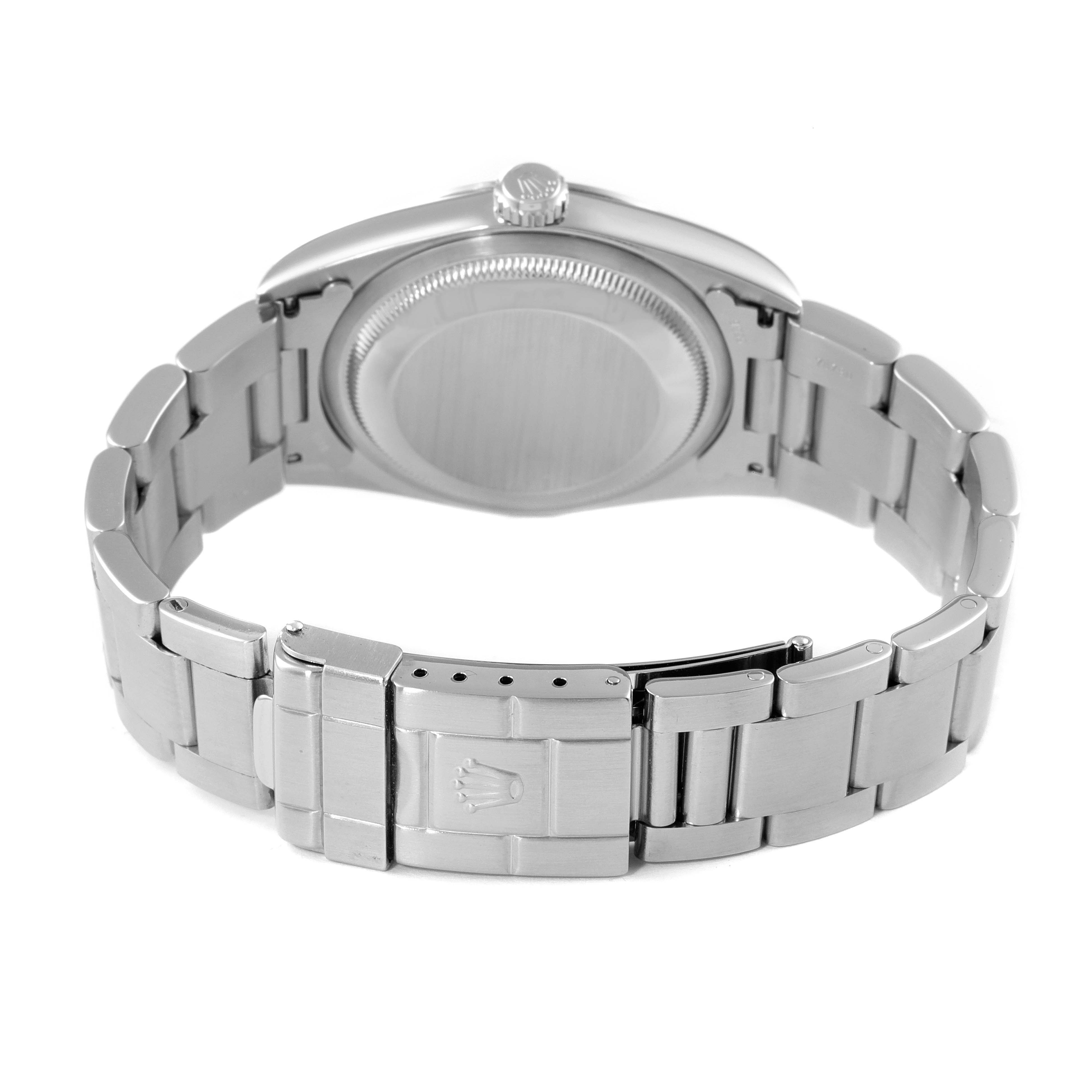 This image shows the case back and bracelet of the Rolex Explorer 14270 Men's Stainless Steel Black Dial 14270 Men's Stainless Steel Black Dial watch from a rear angle.