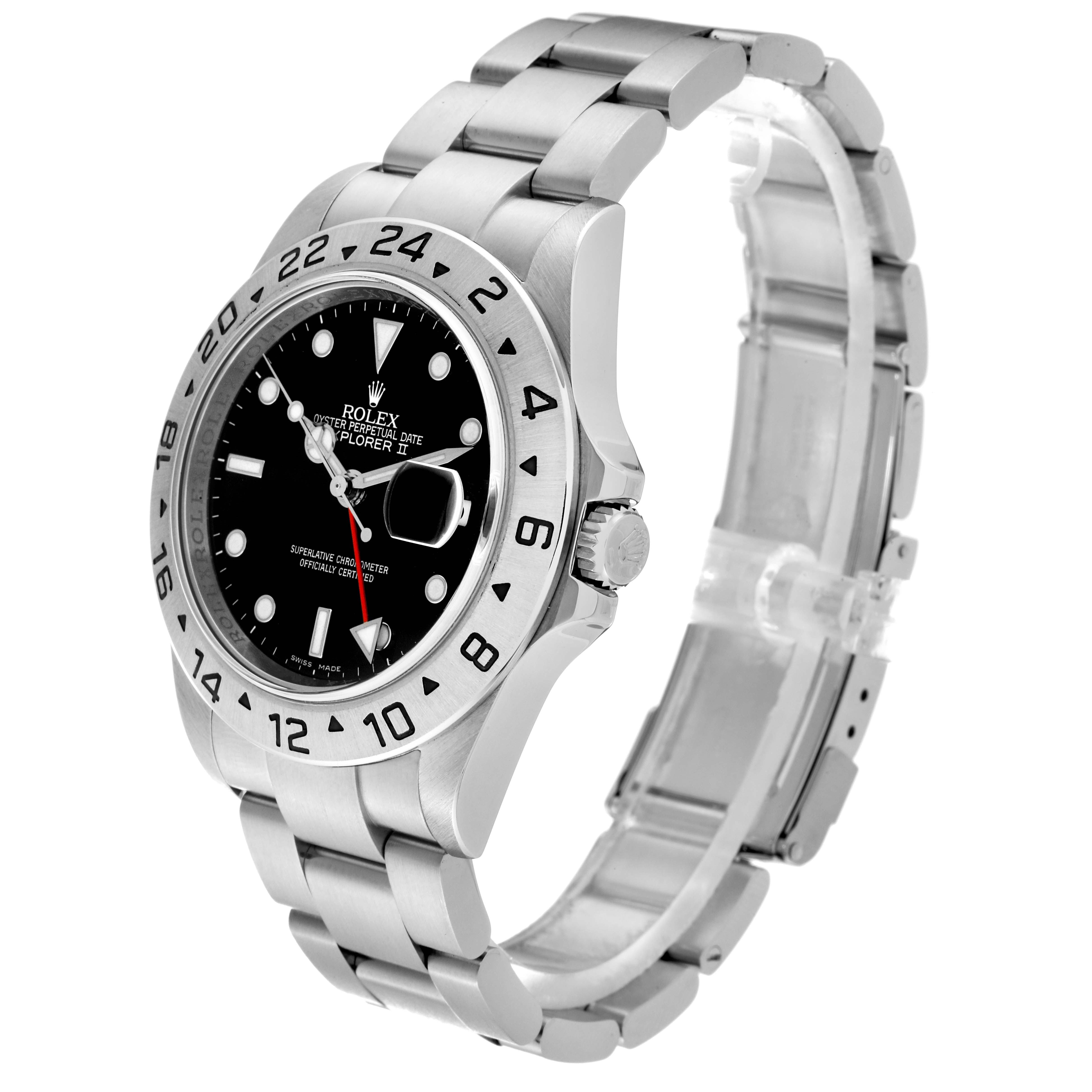 The Rolex Explorer 16570T Men's Stainless Steel Black Dial 16570T Men's Stainless Steel Black Dial watch is shown at a slight angle, highlighting its face, bezel, crown, and bracelet.