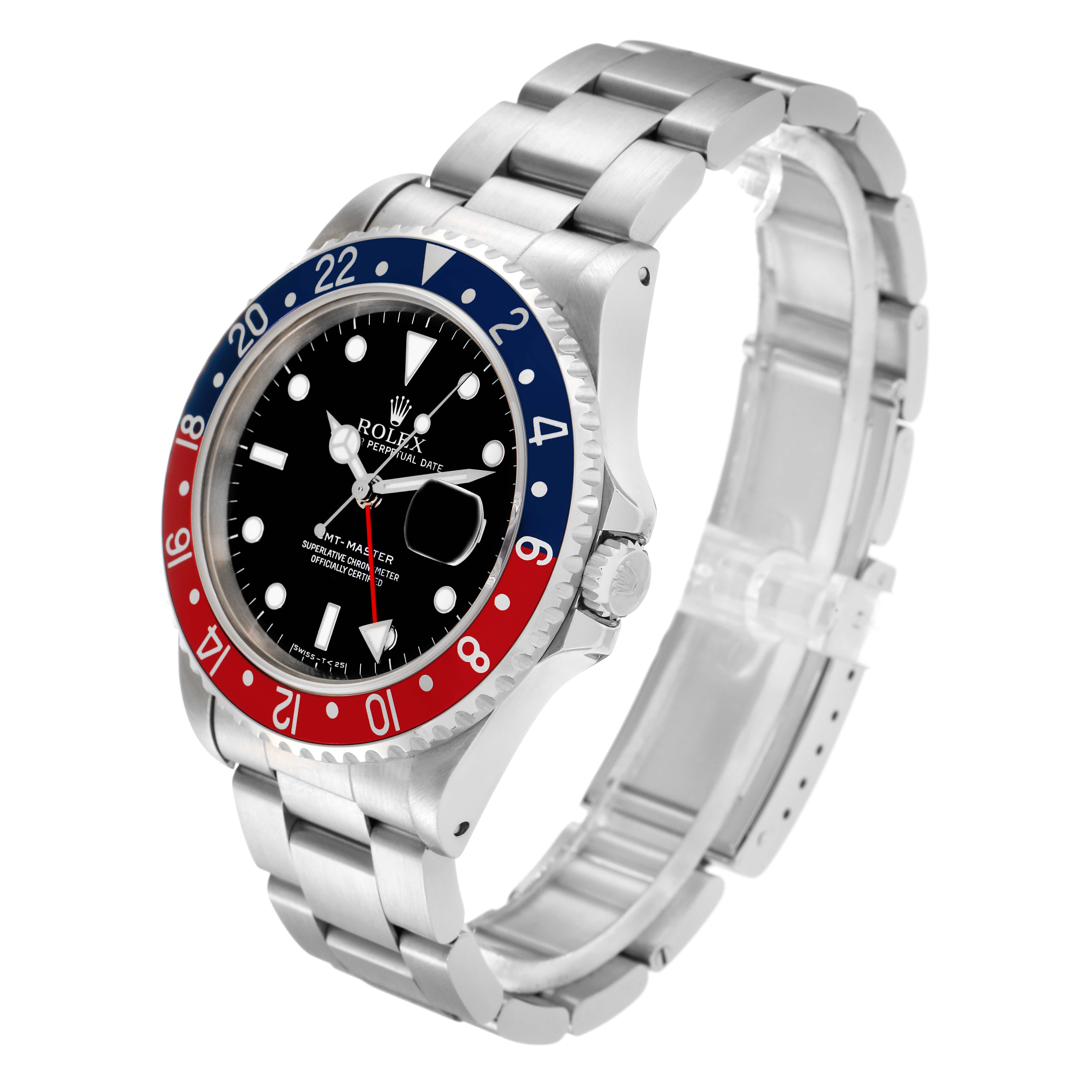 The Rolex GMT-Master 16700 Men's Stainless Steel Black Dial 16700 Men's Stainless Steel Black Dial watch is shown from a three-quarter angle, highlighting the bezel, dial, and bracelet.