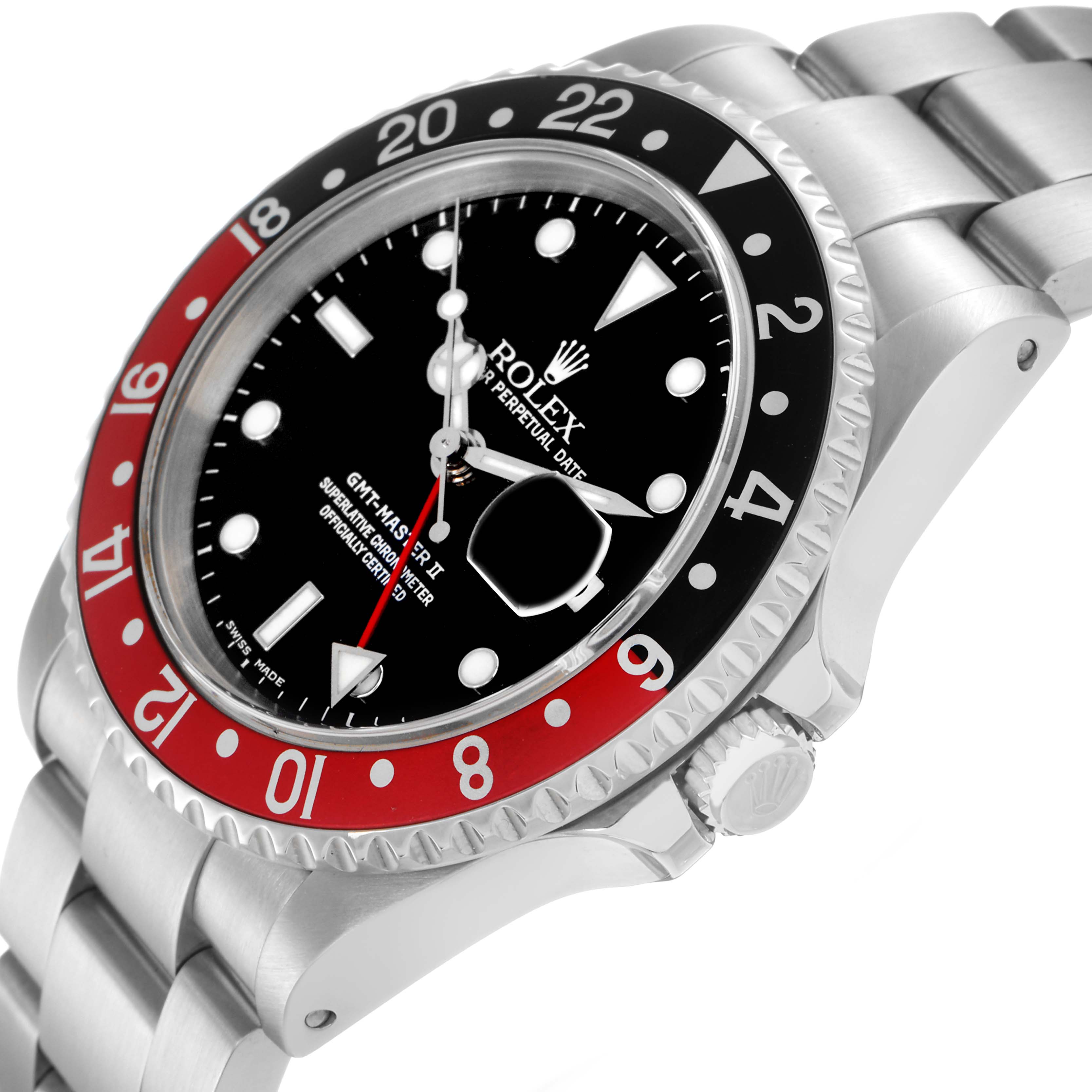 The Rolex GMT-Master 16710 Men's Stainless Steel Black Dial 16710 Men's Stainless Steel Black Dial watch is shown at a three-quarter angle, highlighting the bezel, dial, crown, and bracelet.