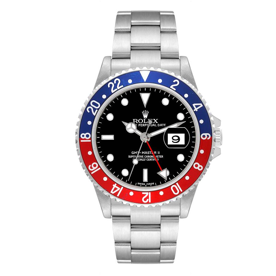Rolex GMT Master II Blue Red Pepsi Bezel Error Dial Steel Watch 16710 SwissWatchExpo
