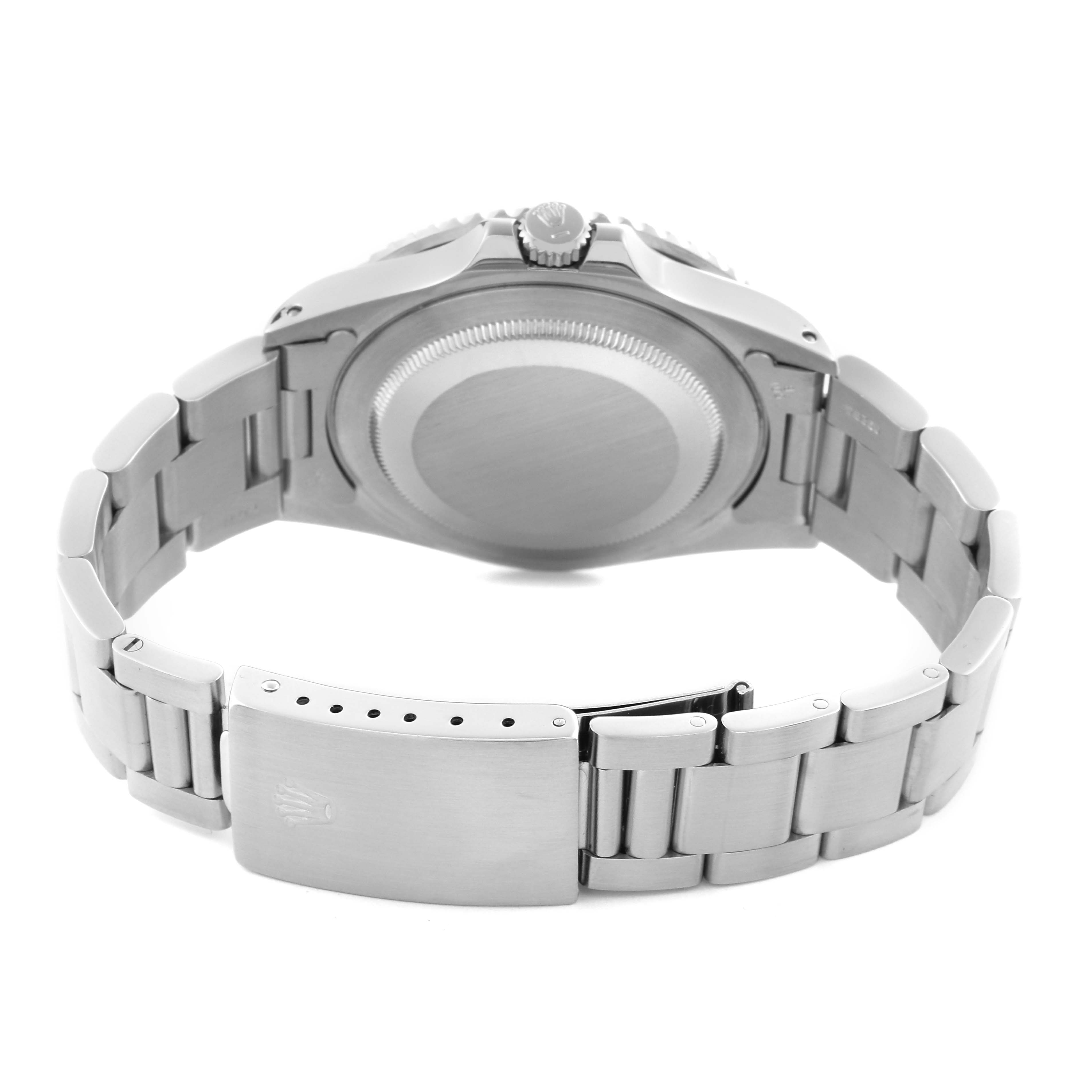 The image shows the back and bracelet of the Rolex GMT-Master 16700 Men's Stainless Steel Black Dial 16700 Men's Stainless Steel Black Dial, including the case back and clasp.