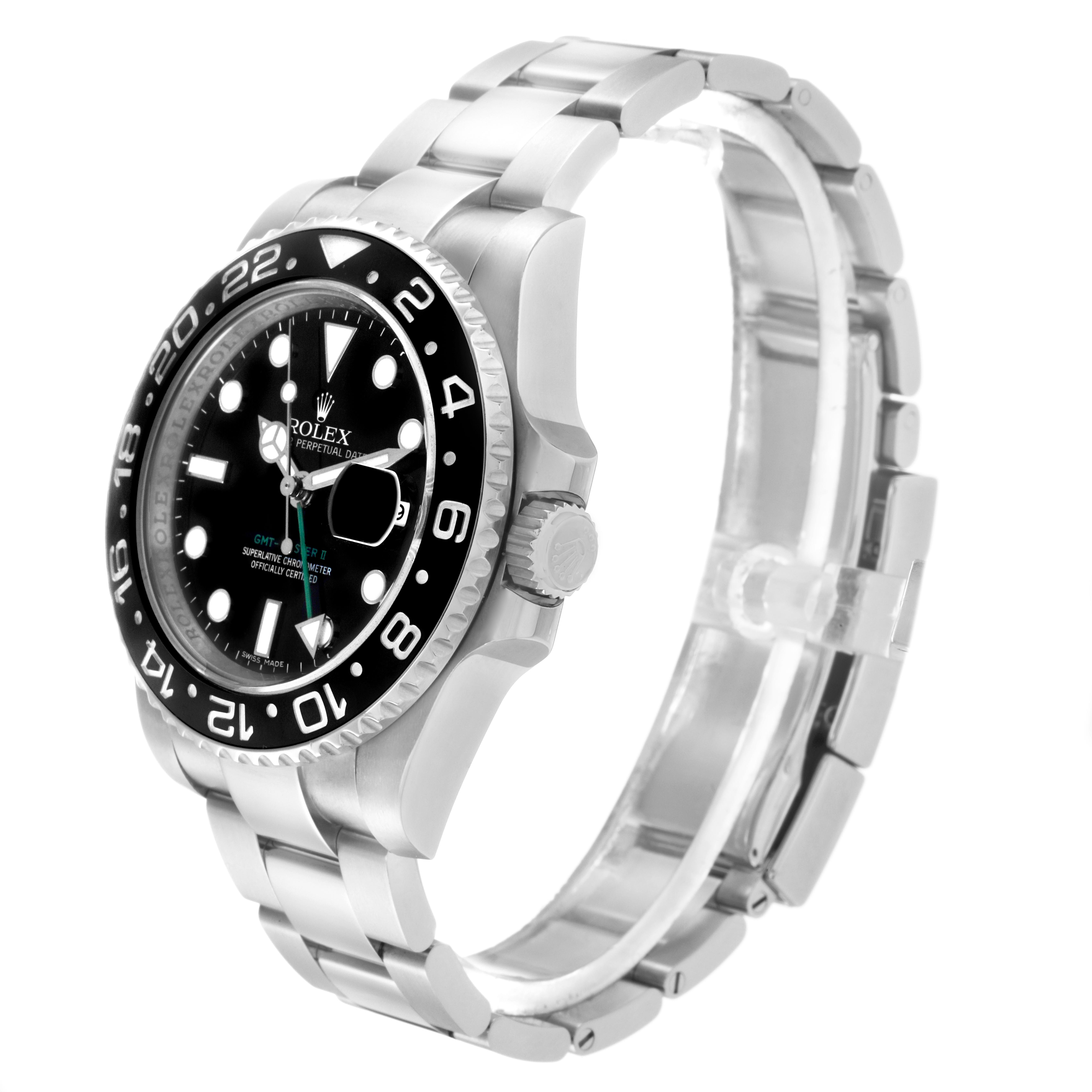 The Rolex GMT-Master 116710 Men's Stainless Steel Black Dial 116710 Men's Stainless Steel Black Dial watch is shown from a three-quarter angle, displaying the face, crown, and bracelet.