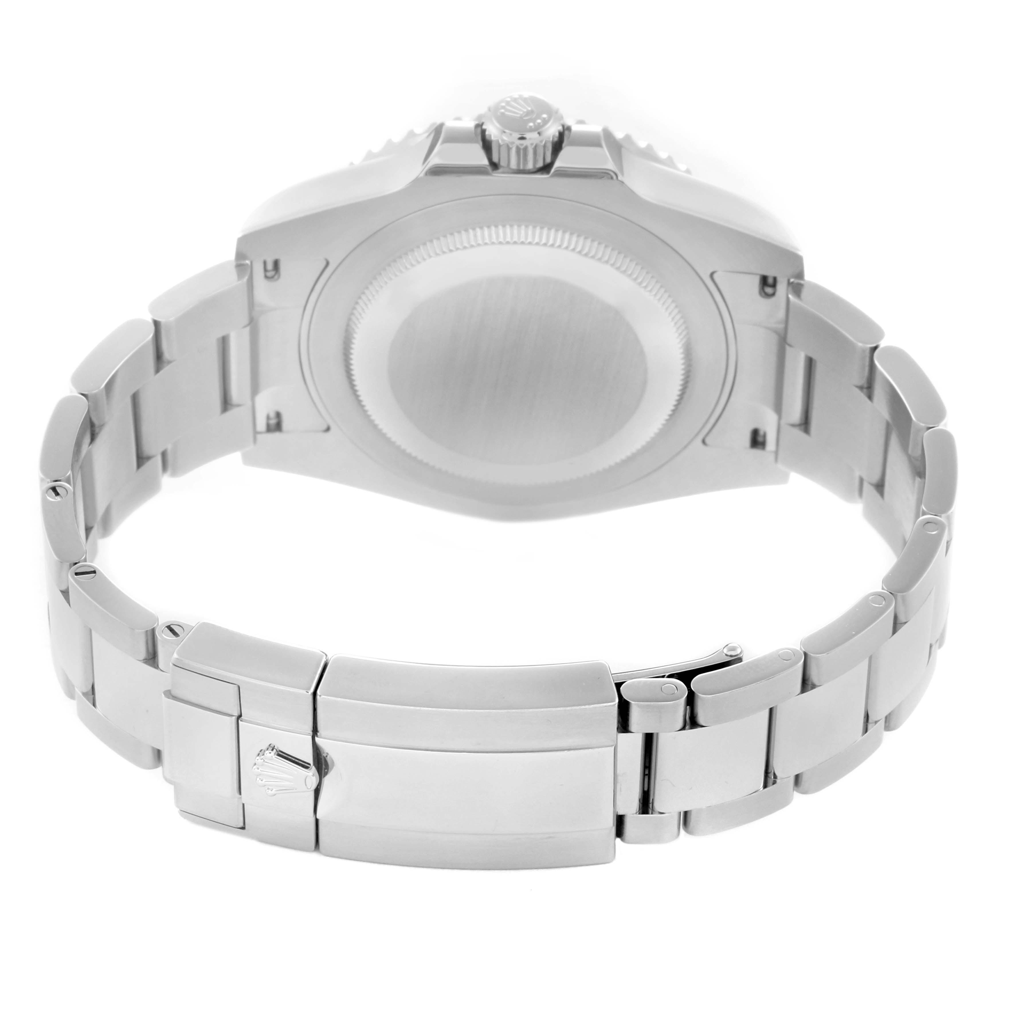 The Rolex GMT-Master 116710 Men's Stainless Steel Black Dial 116710 Men's Stainless Steel Black Dial watch is shown from the back, highlighting the case back, bracelet, and clasp.