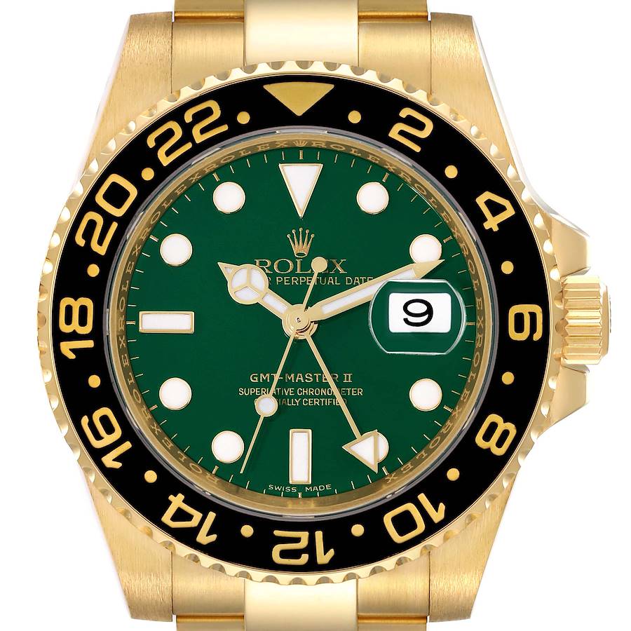 Rolex GMT Master II Yellow Gold Green Dial Mens Watch 116718 SwissWatchExpo
