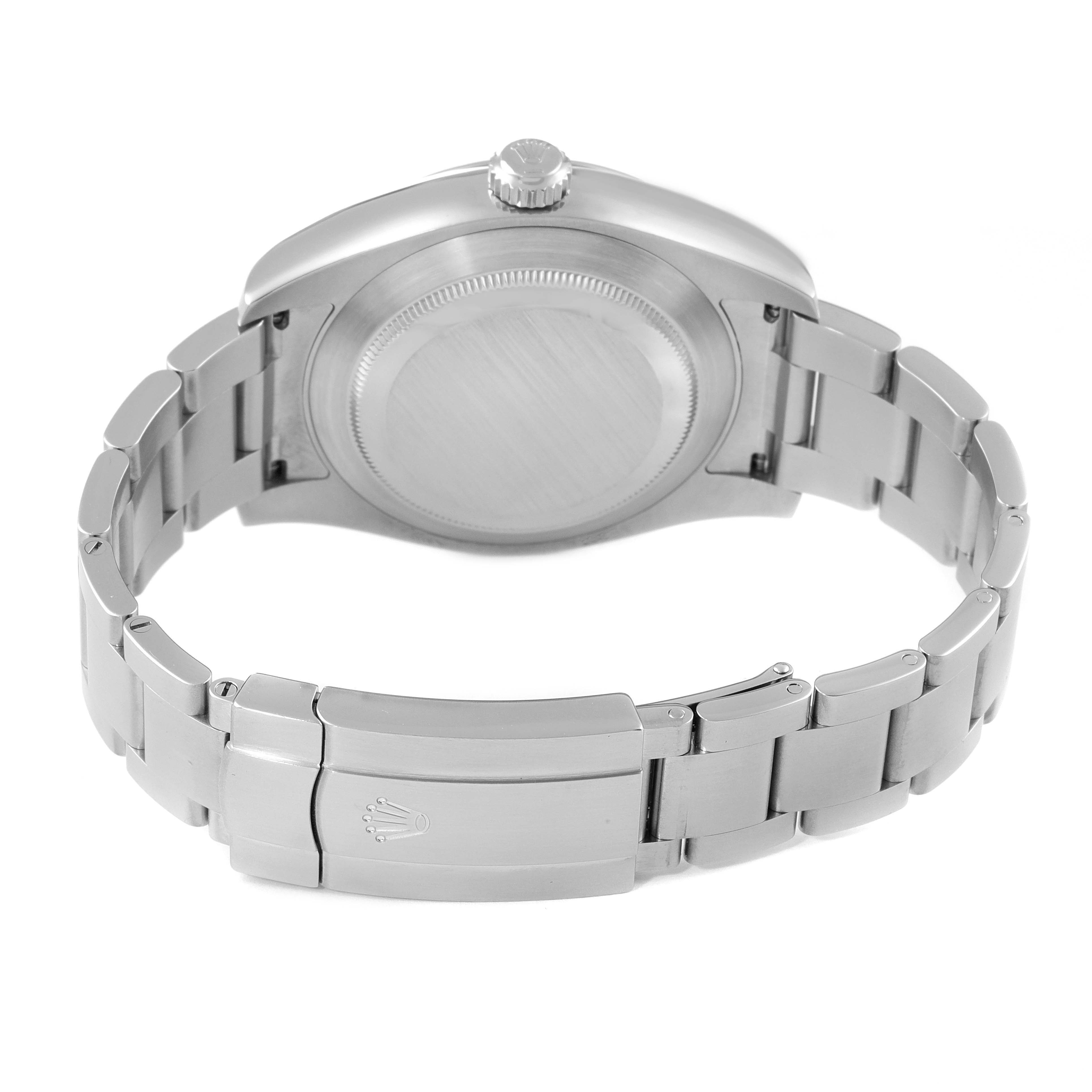 The image shows the back case and bracelet of a Rolex Air-King 116900 Men's Stainless Steel Black Dial 116900 Men's Stainless Steel Black Dial watch from an angled rear view.