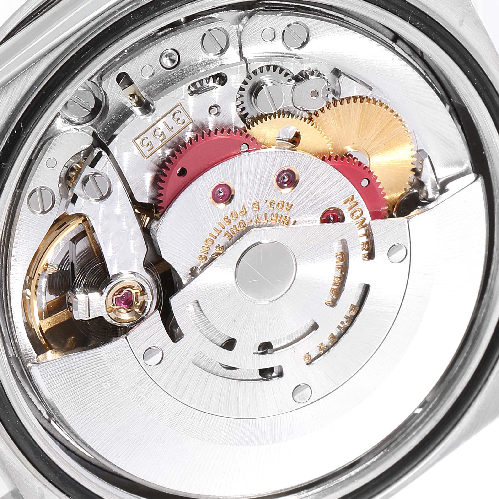 This image shows the detailed internal mechanism of a Rolex President 18389 Men's White Gold Silver Dial 18389 Men's White Gold Silver Dial model watch from the back.