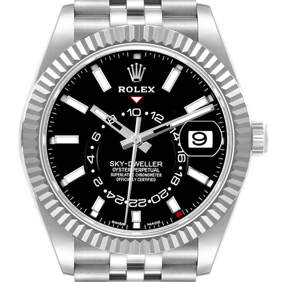 Rolex Sky-Dweller Steel White Gold Black Dial Mens Watch 326934 Box Card SwissWatchExpo