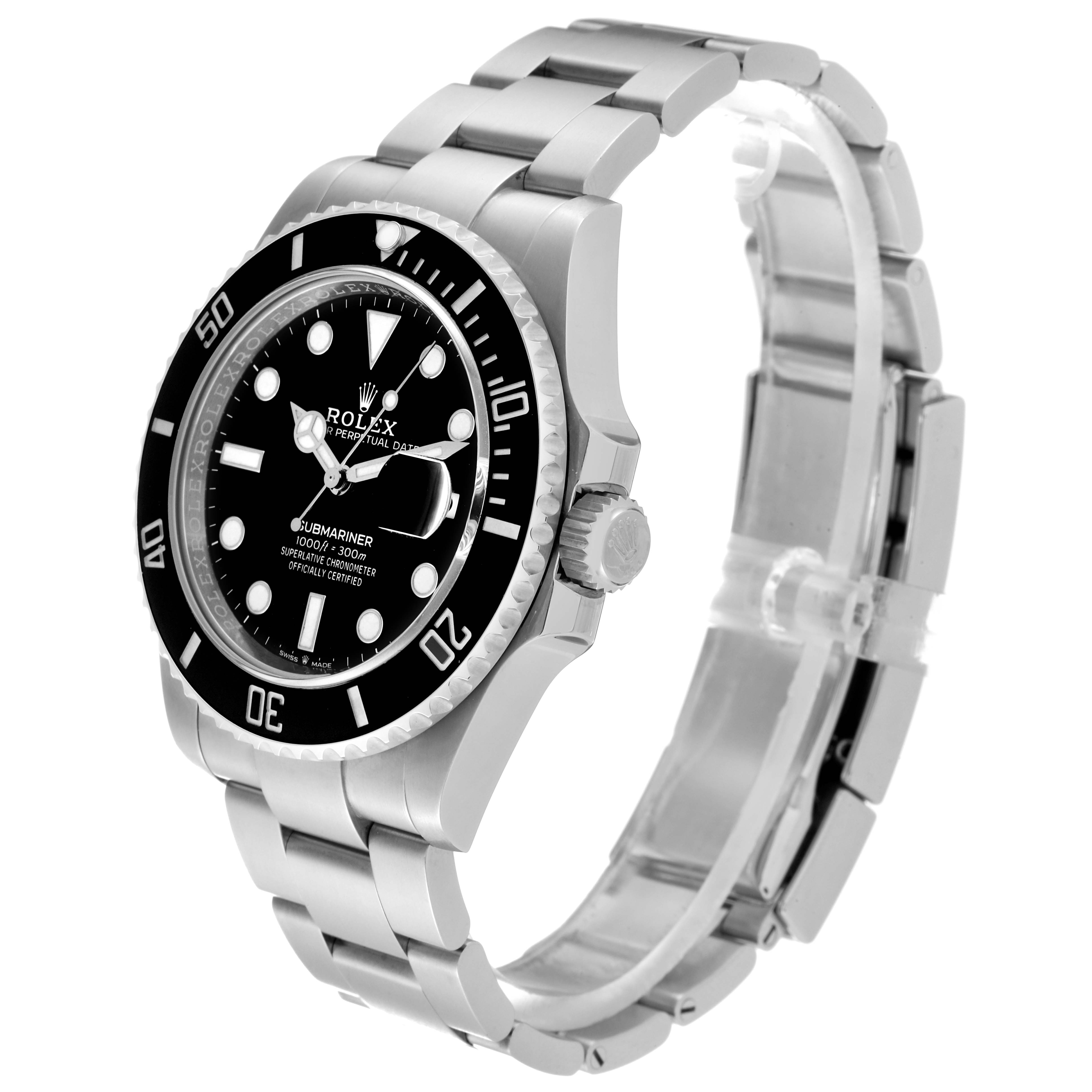 This image shows a Rolex Submariner 126610 Men
s Stainless Steel Black Dial 126610 Men
s Stainless Steel Black Dial watch at a three-quarters angle, displaying the face, bezel, crown, and bracelet.