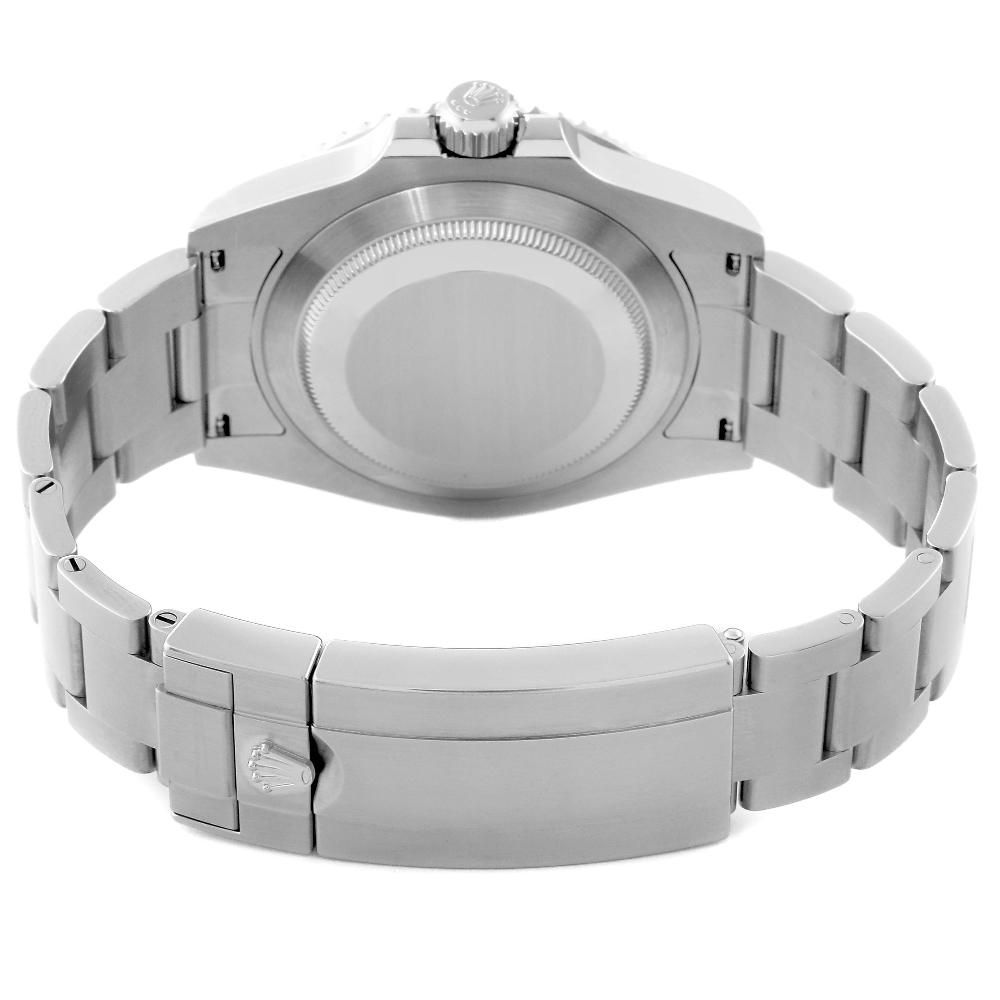 The image shows the back view of the Rolex Submariner 126610 Men
s Stainless Steel Black Dial 126610 Men
s Stainless Steel Black Dial, highlighting its clasp, bracelet, and case back.